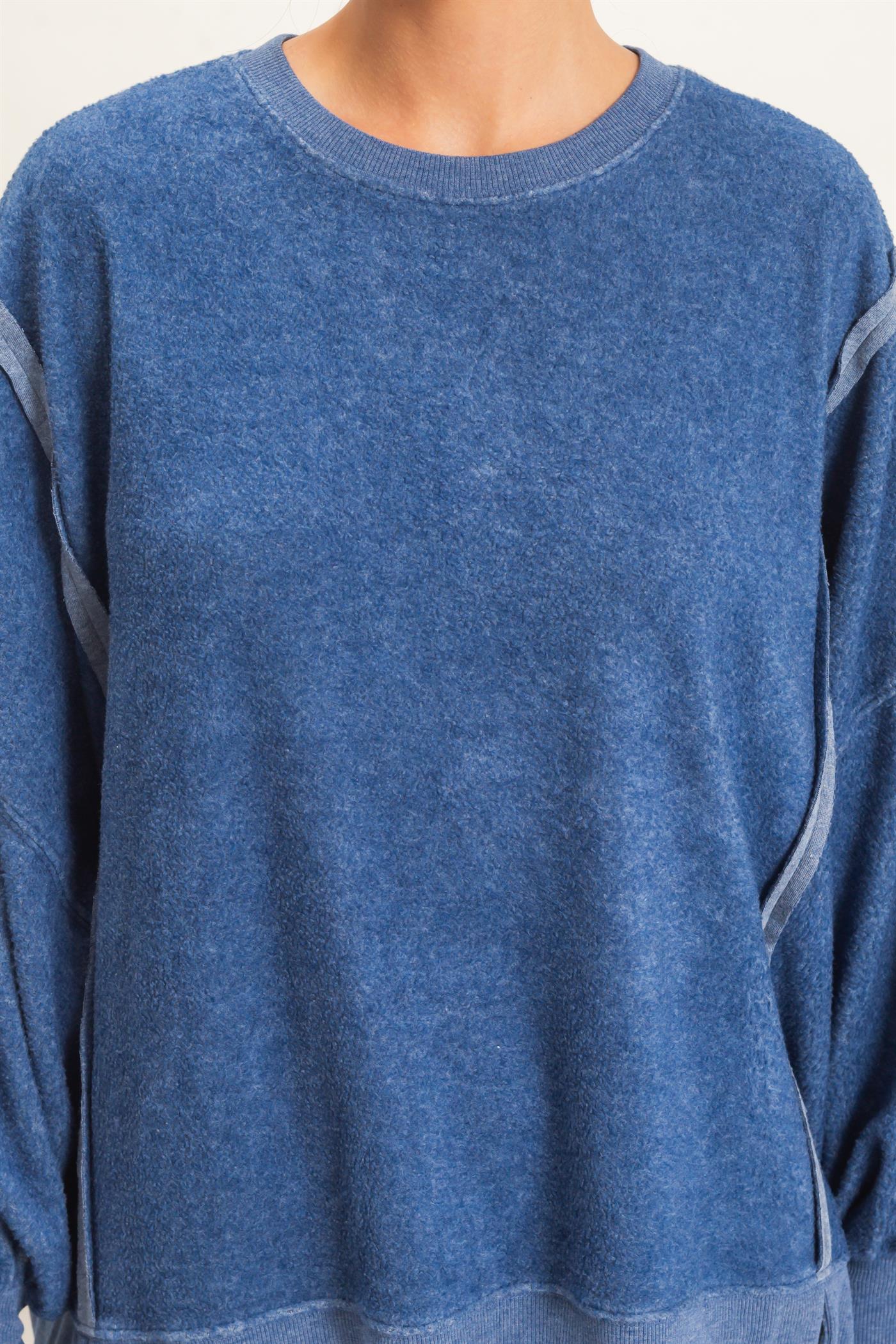 Wholesale Oversized Raw Edge Crew Neck Sweatshirt Sweatshirts DZ26E273 NAVY DOUBLE ZERO