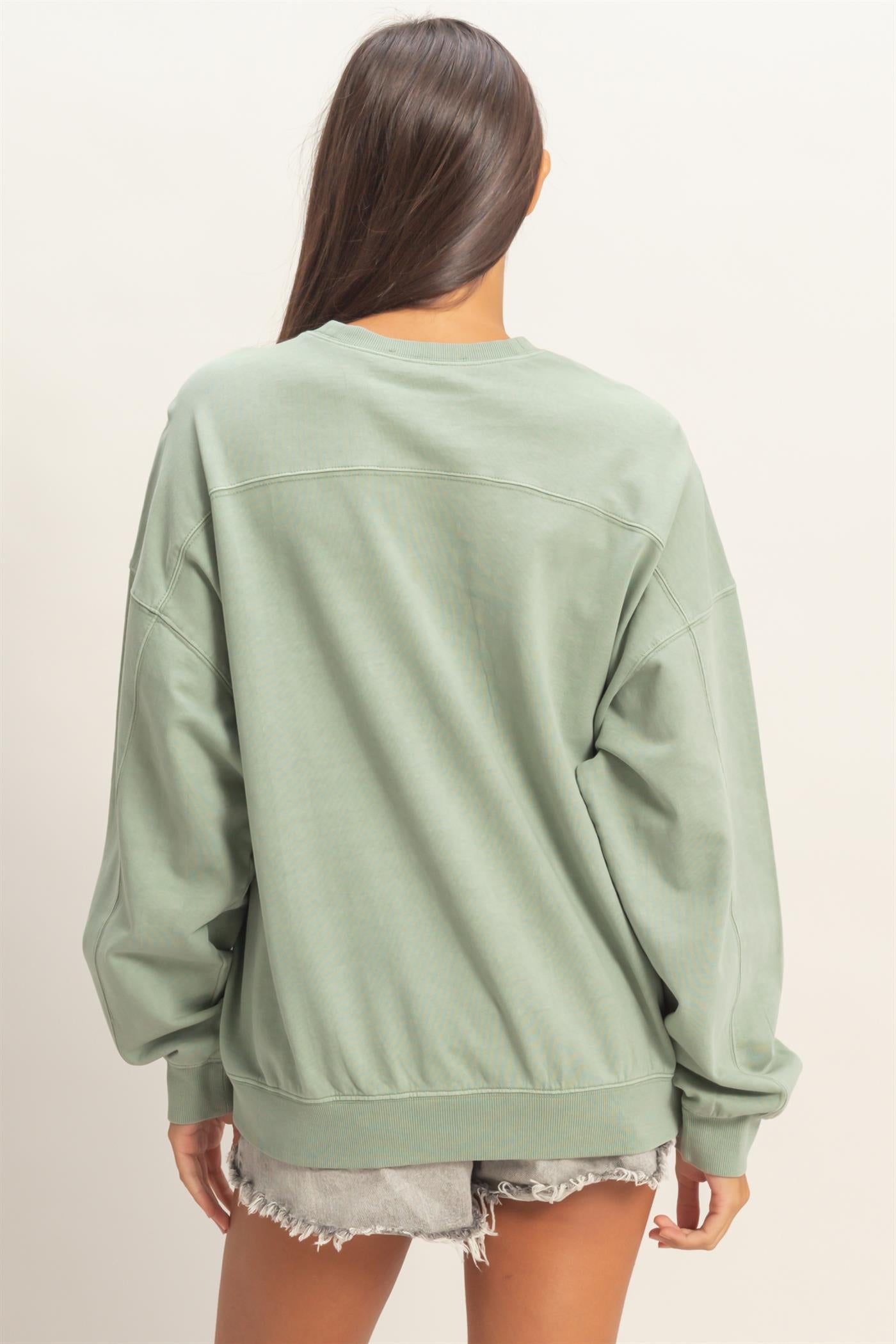 Wholesale Ribbed Crew Neck Sweatshirt Sweatshirts DZ26A265 SAGE GREEN DOUBLE ZERO