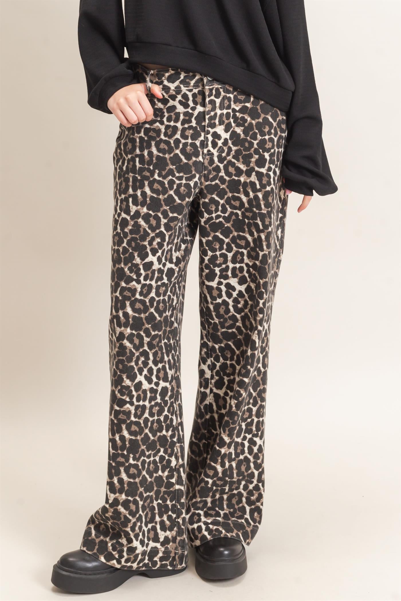 Wholesale Leopard Print Wide-Leg Pants Pants HF26F161 CREAM HYFVE
