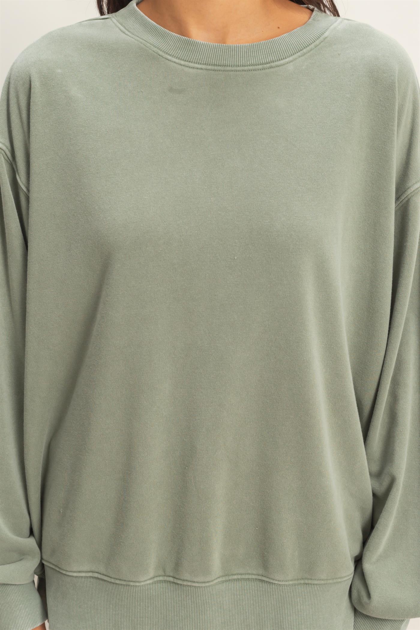 Wholesale Mineral Washed Crew Neck Sweatshirt Sweatshirts DZ26A262 SAGE GREEN DOUBLE ZERO