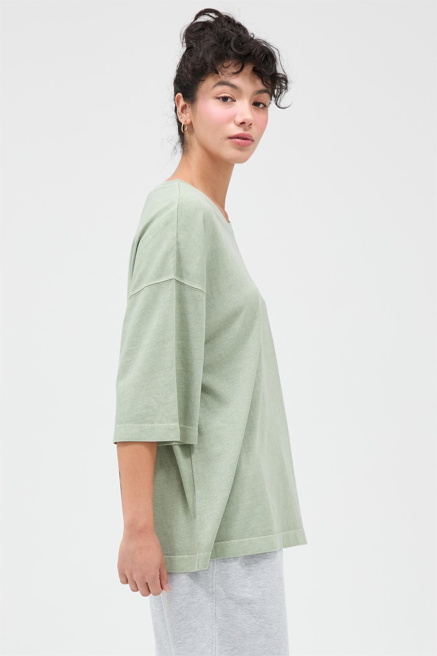 Wholesale Pigment Dye Oversized Half-Sleeve T-Shirt Clothing Tops DZ26A459 SAGE GREEN DOUBLE ZERO