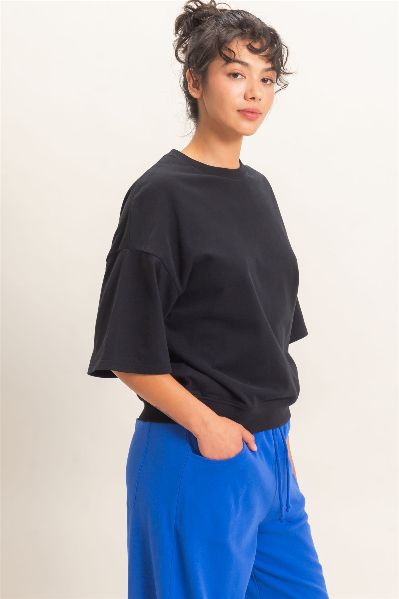 Wholesale Washed Crew Neck Short Sleeve Top Clothing Tops DZ26E381 BLACK DOUBLE ZERO