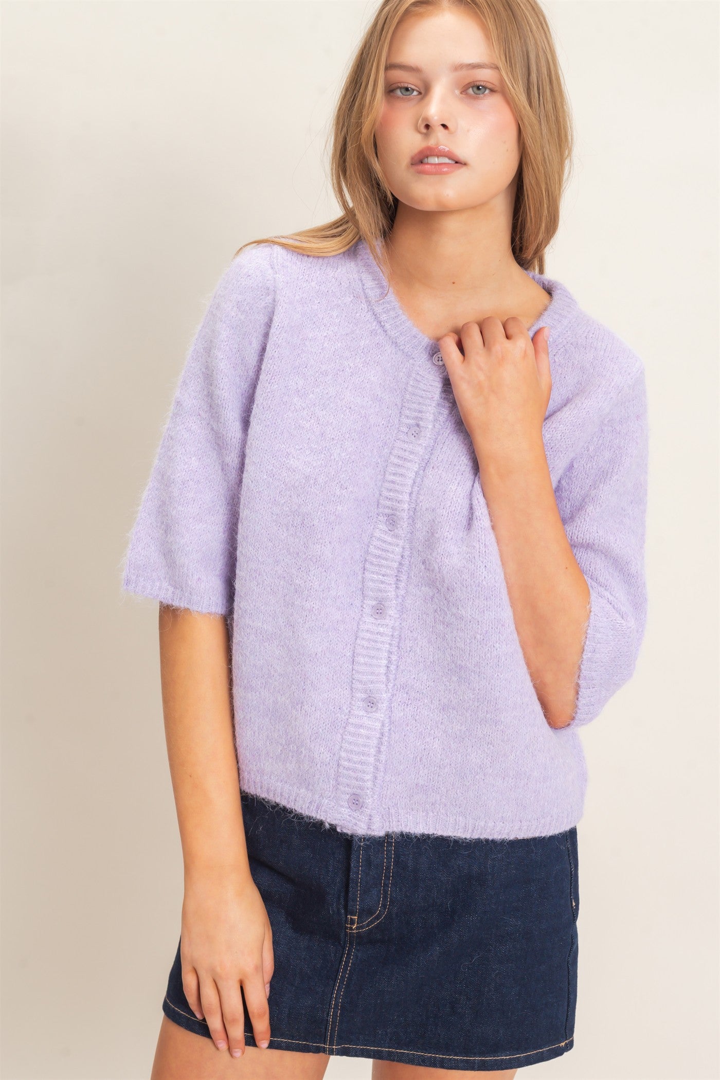 Wholesale Button-Up Cardigan Cardigans HF26E228 LIGHT LILAC HYFVE