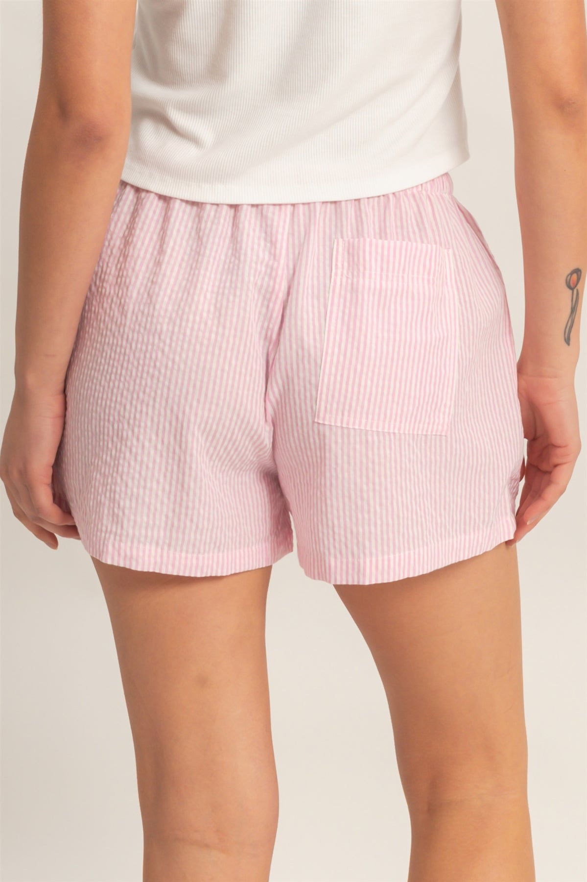Wholesale Striped Drawstring Waist Shorts Shorts DZ26A747 PINK DOUBLE ZERO