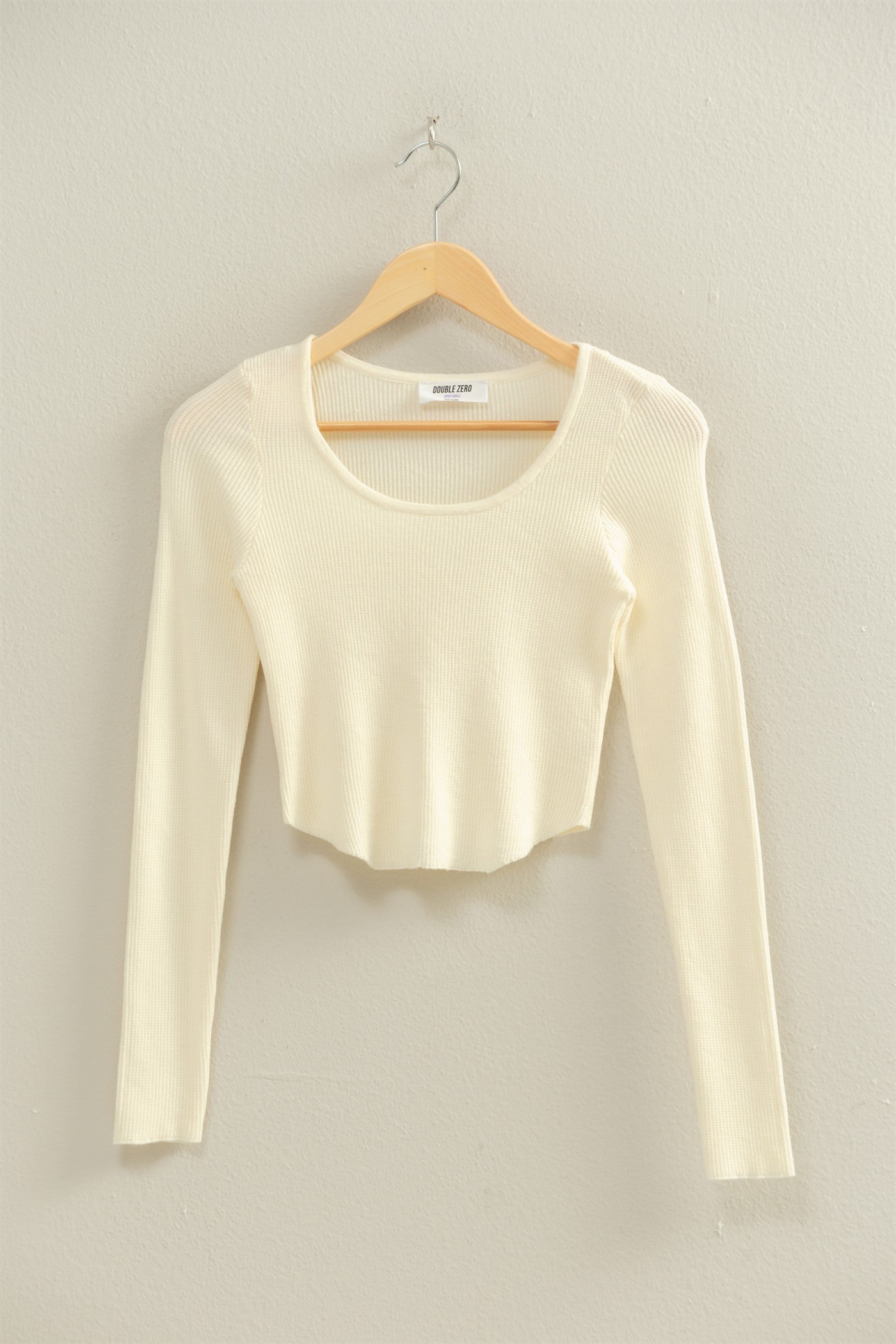 Wholesale Scoop Neck Long Sleeve Fitted Knit Top Clothing Tops DZ25E353 WHIP CREAM DOUBLE ZERO