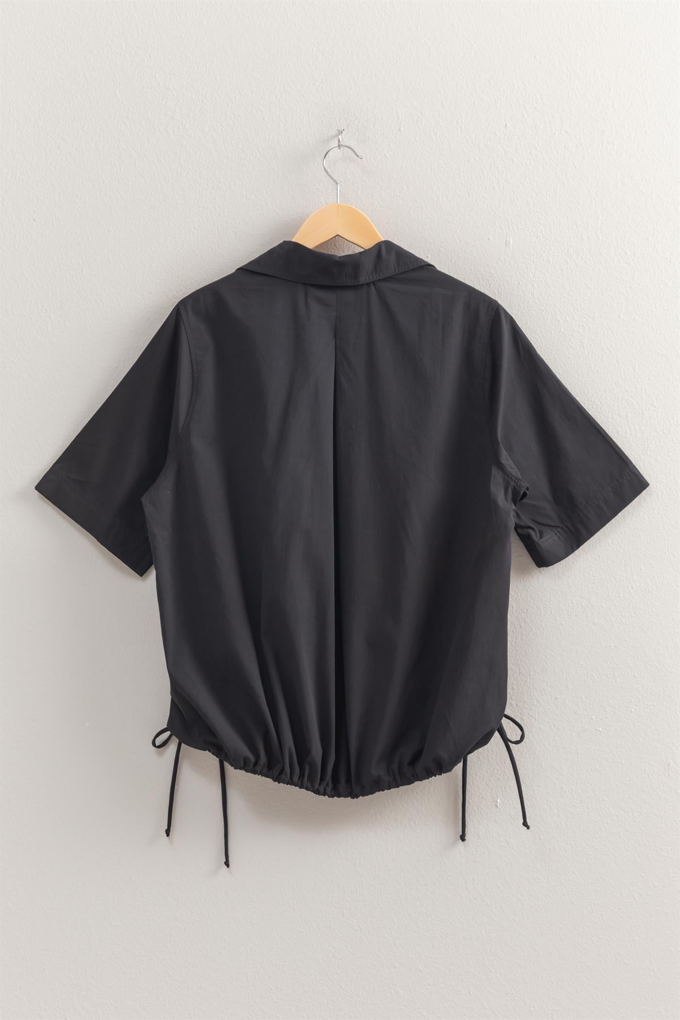 Wholesale Bubble Hem Relaxed Fit Shirt Polos DZ25E081 BLACK DOUBLE ZERO