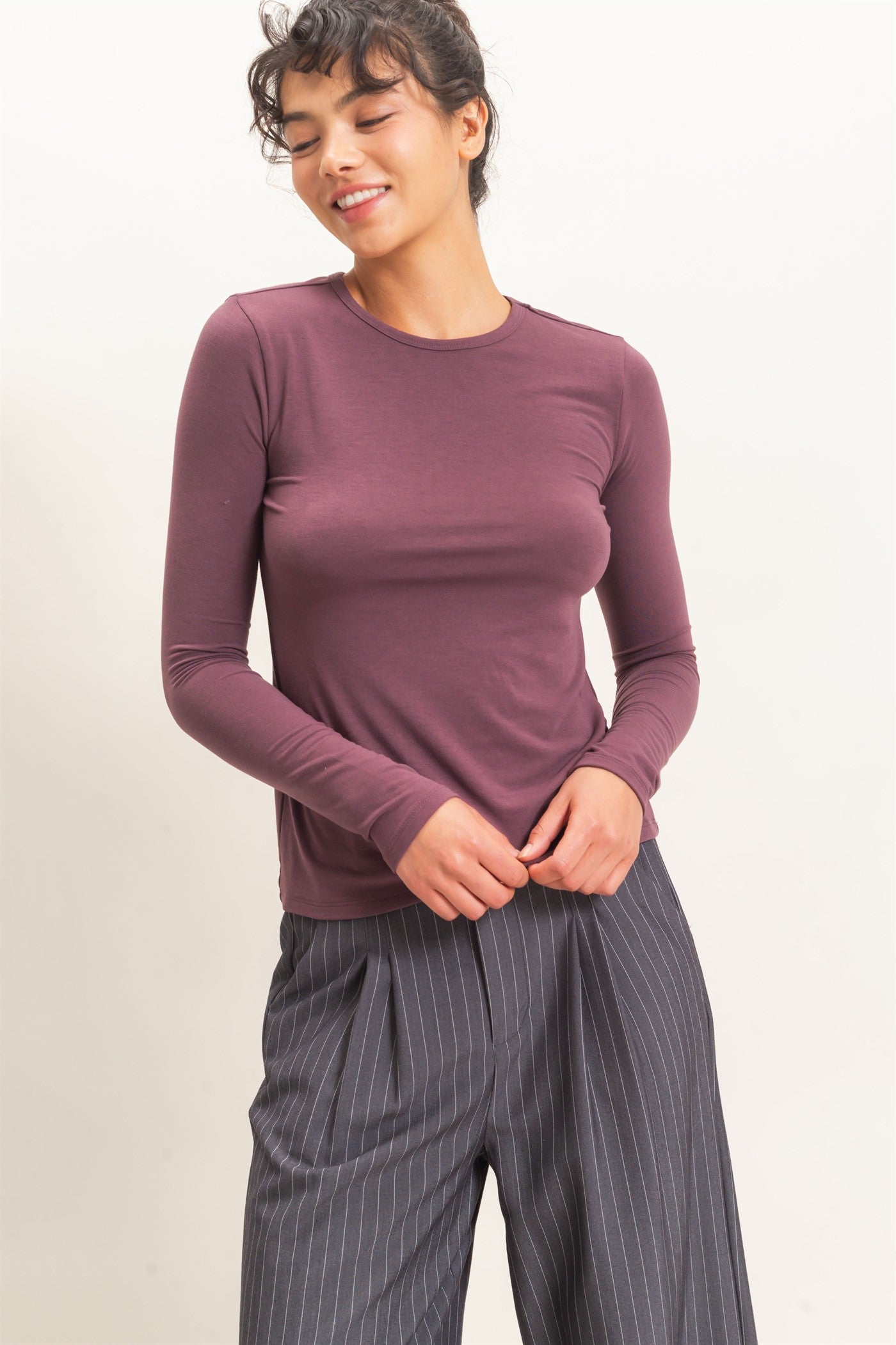 Wholesale Crew Neck Long Sleeve Top Clothing Tops DZ26E258 COCOA DOUBLE ZERO