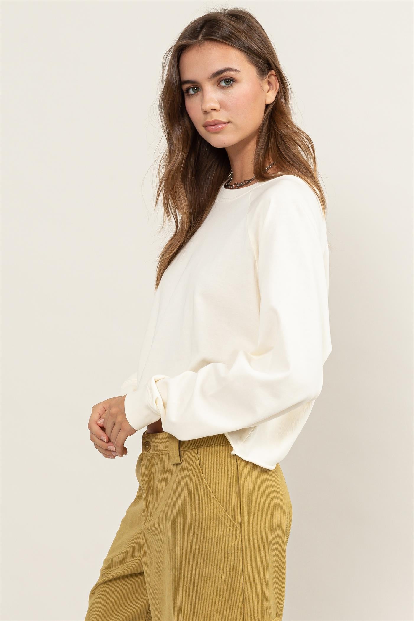 Wholesale Raglan Long Sleeve Top Clothing Tops DZ23G286 CREAM DOUBLE ZERO