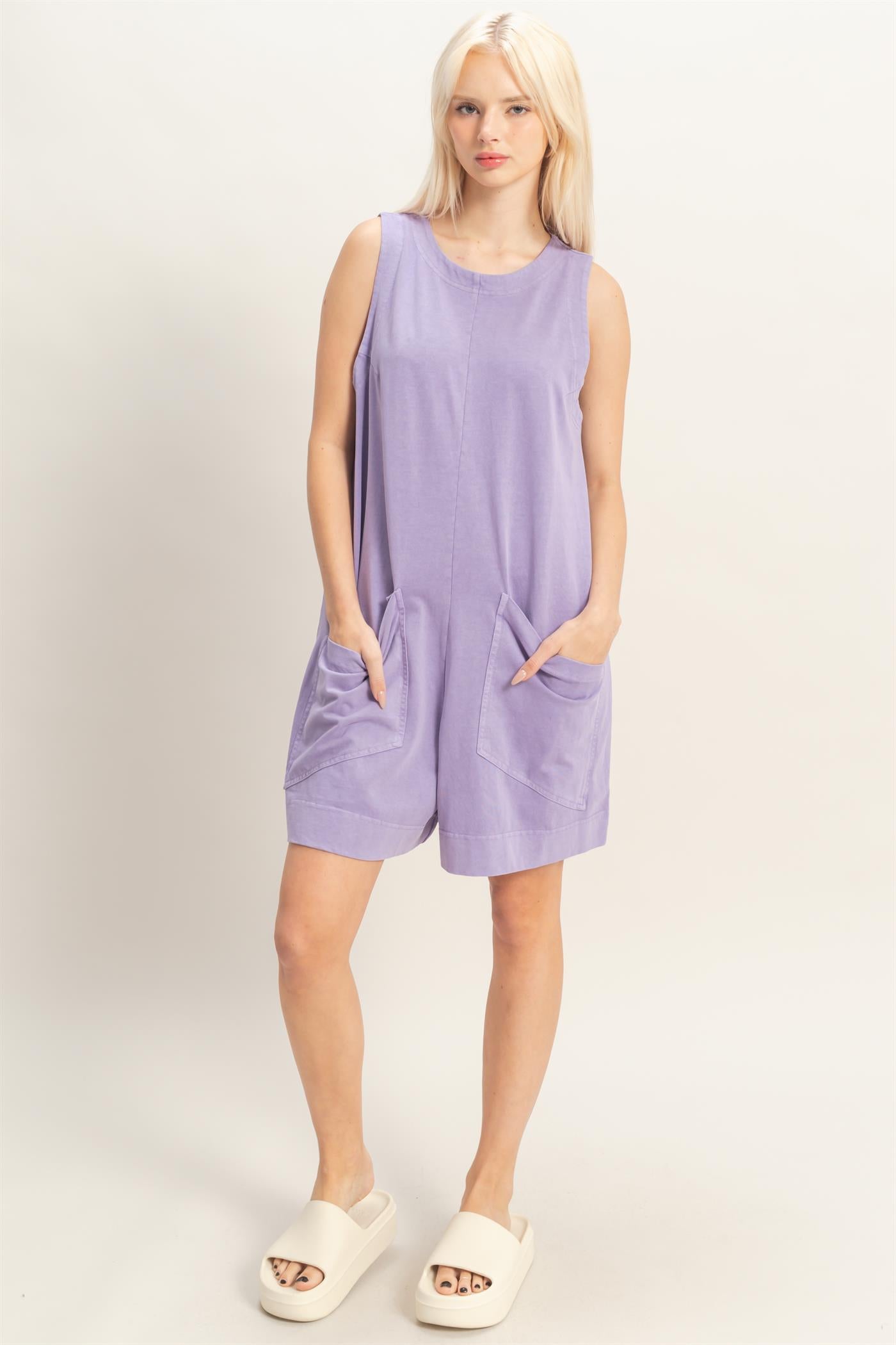 Wholesale Pocket Detail Sleeveless Romper Clothing DZ26A327 DUSTY PURPLE DOUBLE ZERO