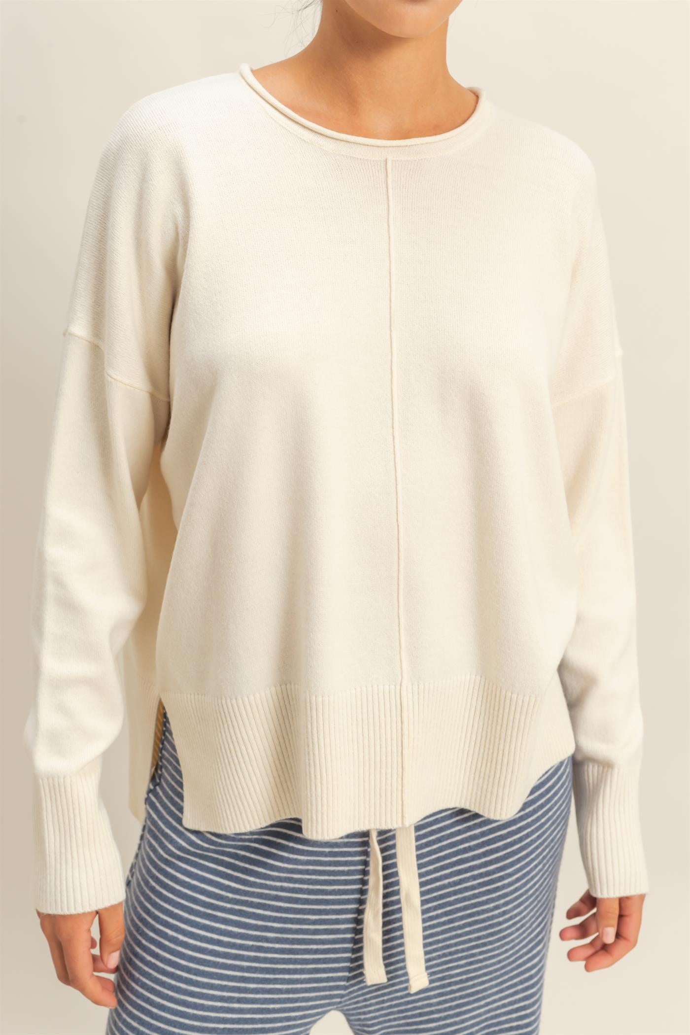 Wholesale Roll Neck Seam Detail Sweater Sweaters DZ26C975 CREAM DOUBLE ZERO