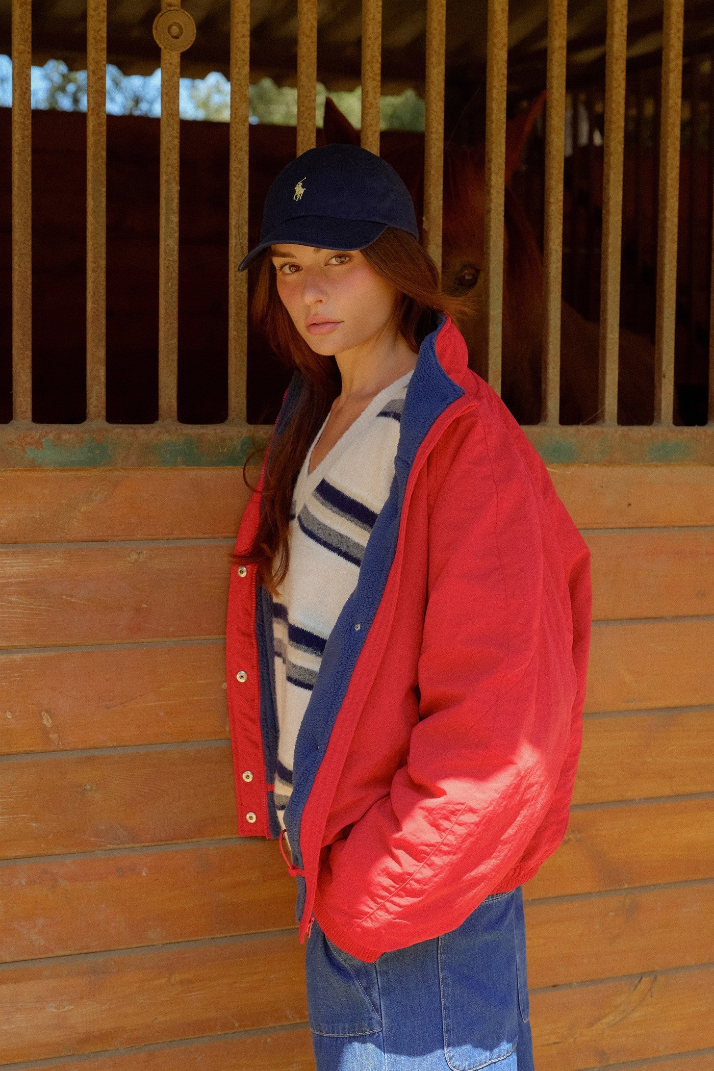 Wholesale Fleece-Lined Mock Neck Snap Jacket Coats & Jackets HF26C918 RED HYFVE