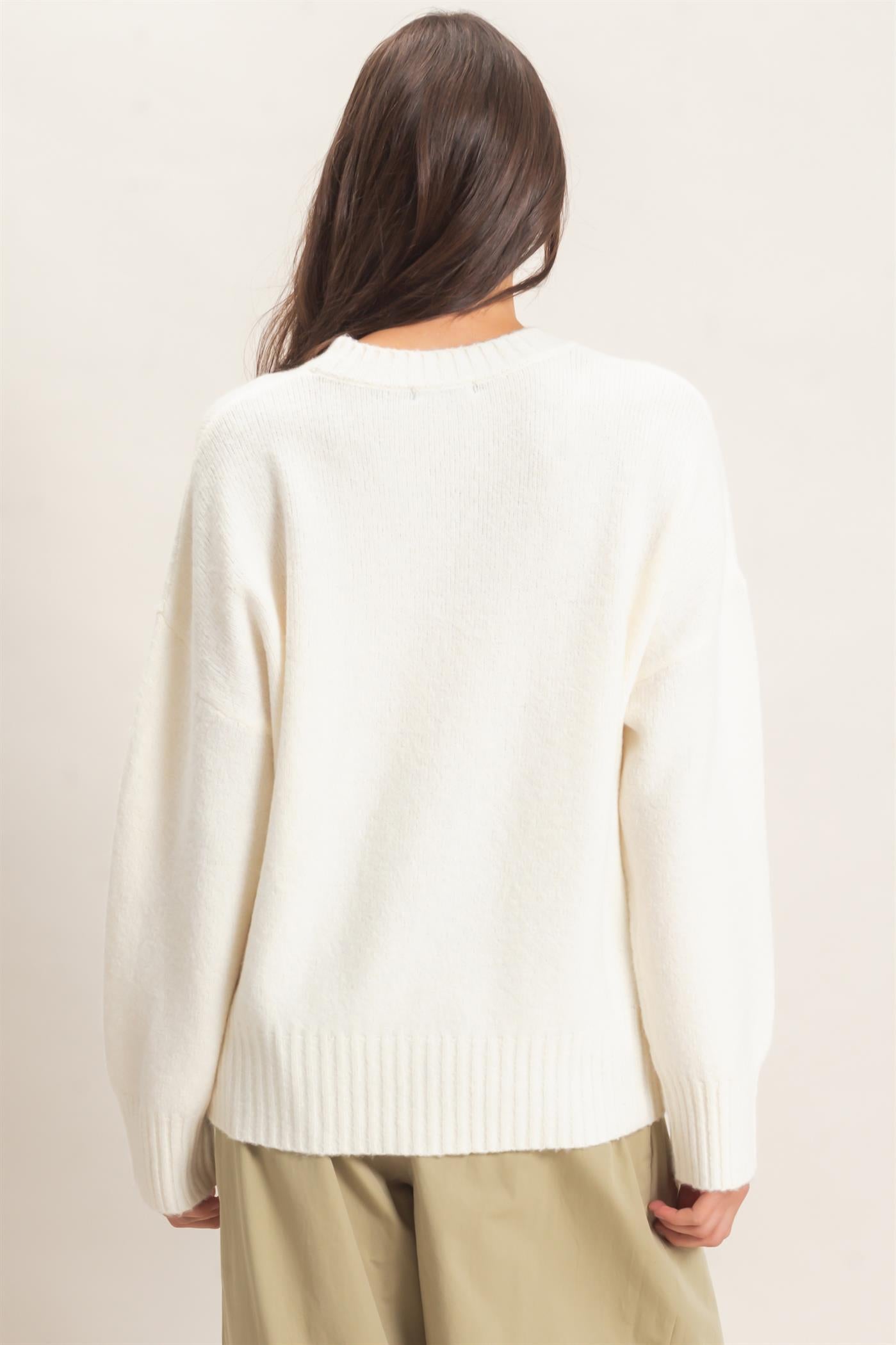 Wholesale Ribbed Crew Neck Sweater Sweaters HF26F179-D CREAM HYFVE