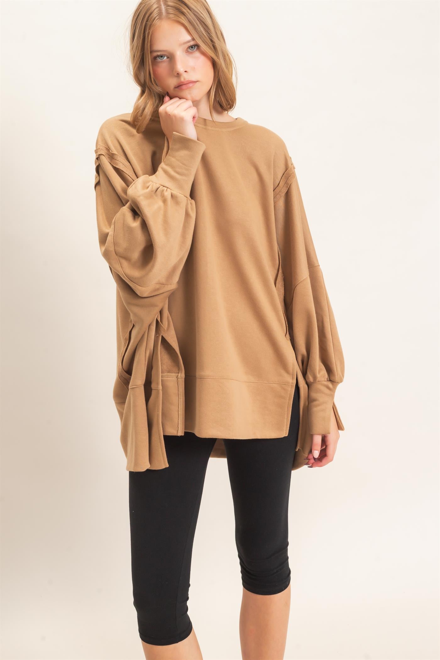 Wholesale Oversized Crew Neck Sweatshirt Sweatshirts HF26F132 CAMEL HYFVE