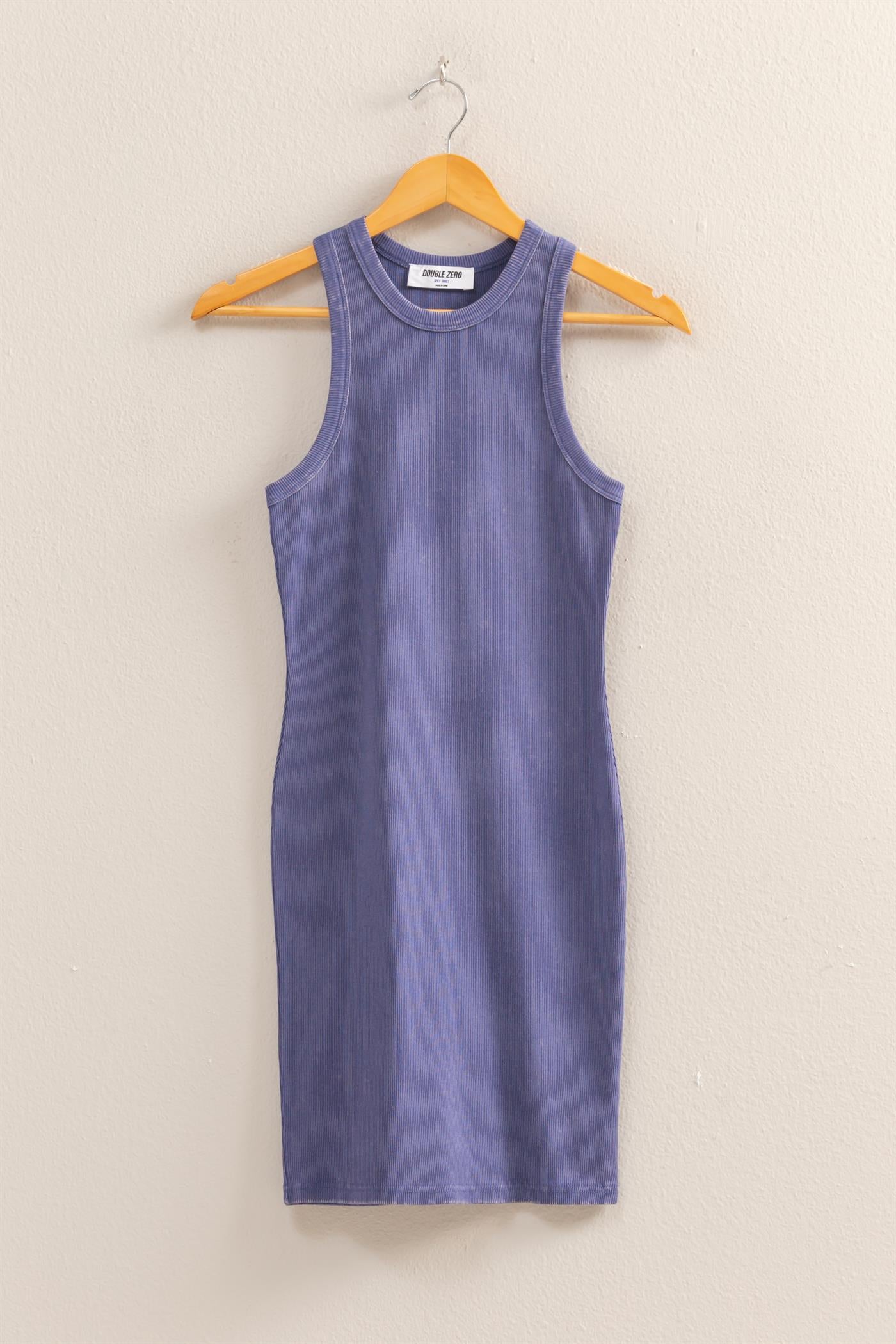 Wholesale Acid Washed Ribbed Mini Dress Dresses DZ25E297 DUSTY INDIGO DOUBLE ZERO