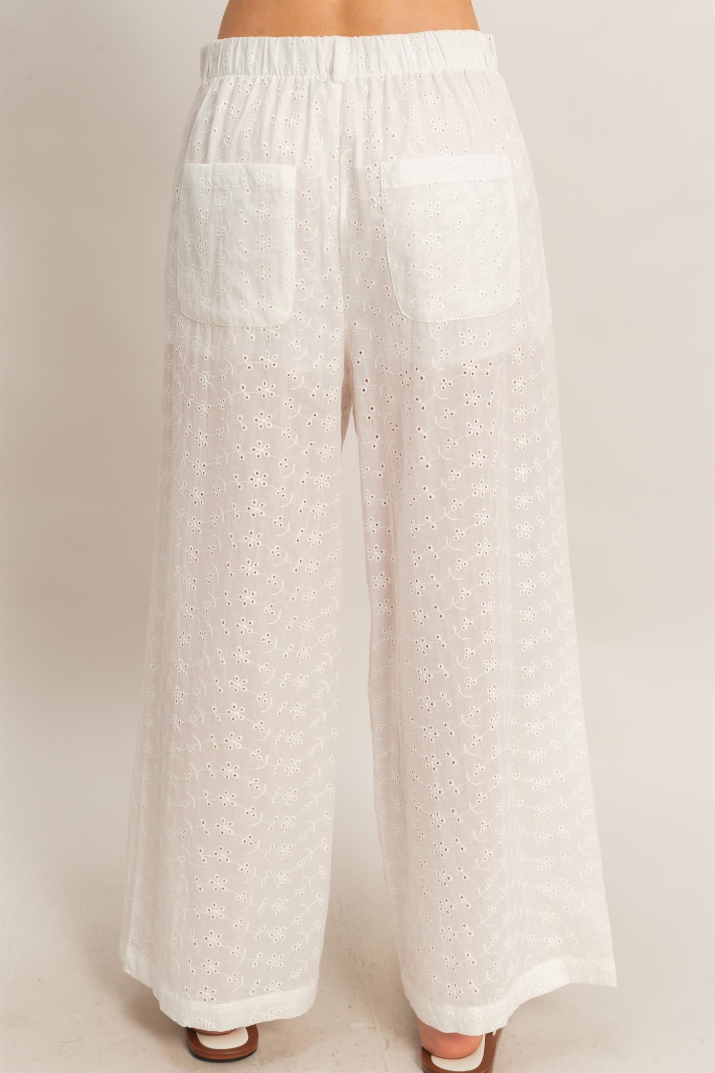 Wholesale Floral Eyelet Pants Pants HF26C542 WHITE HYFVE