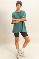 Wholesale Oversized Mineral Wash T-Shirt T-Shirts DZ26A031 DARK TEAL DOUBLE ZERO
