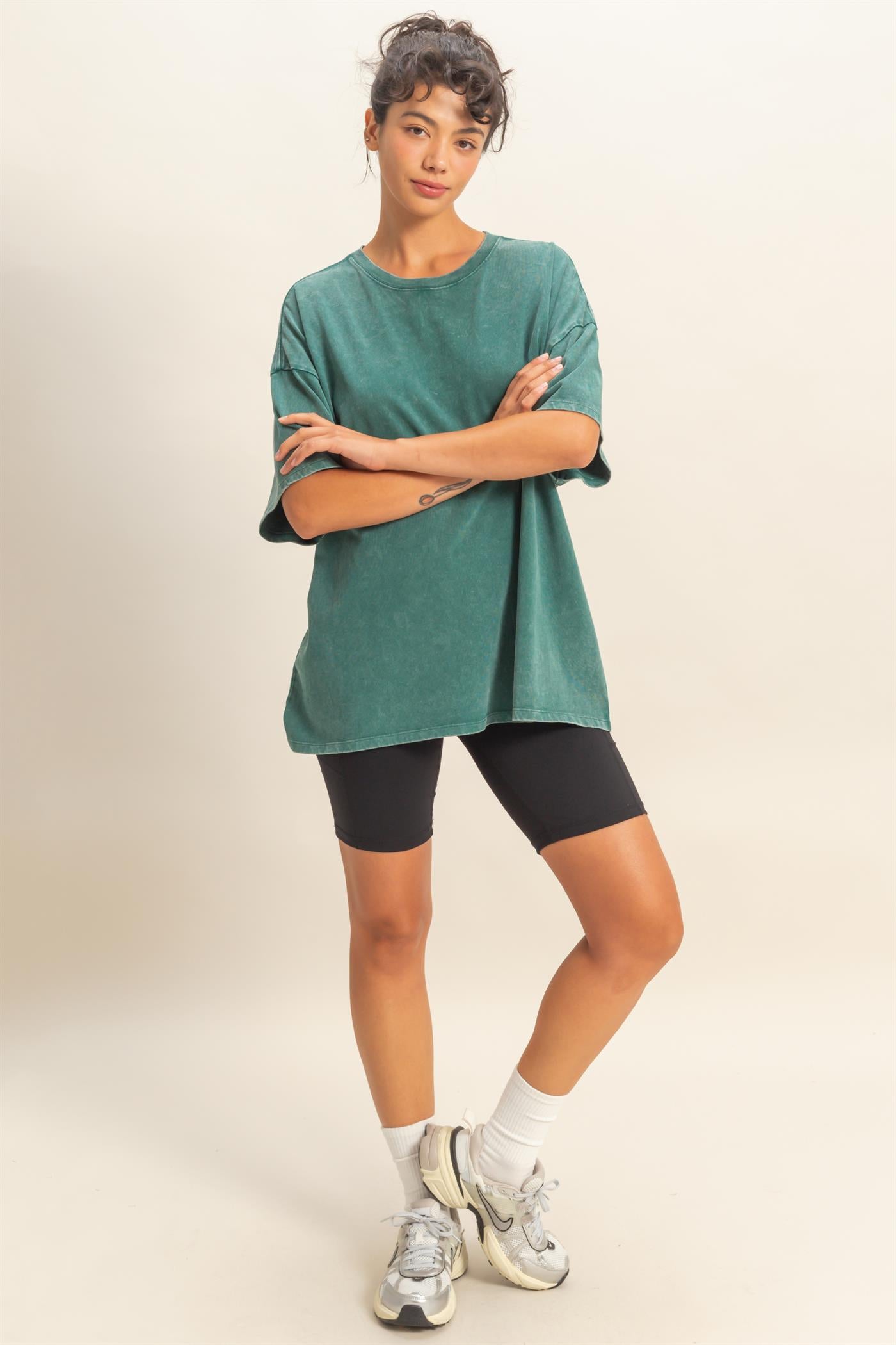 Wholesale Oversized Mineral Wash T-Shirt T-Shirts DZ26A031 DARK TEAL DOUBLE ZERO