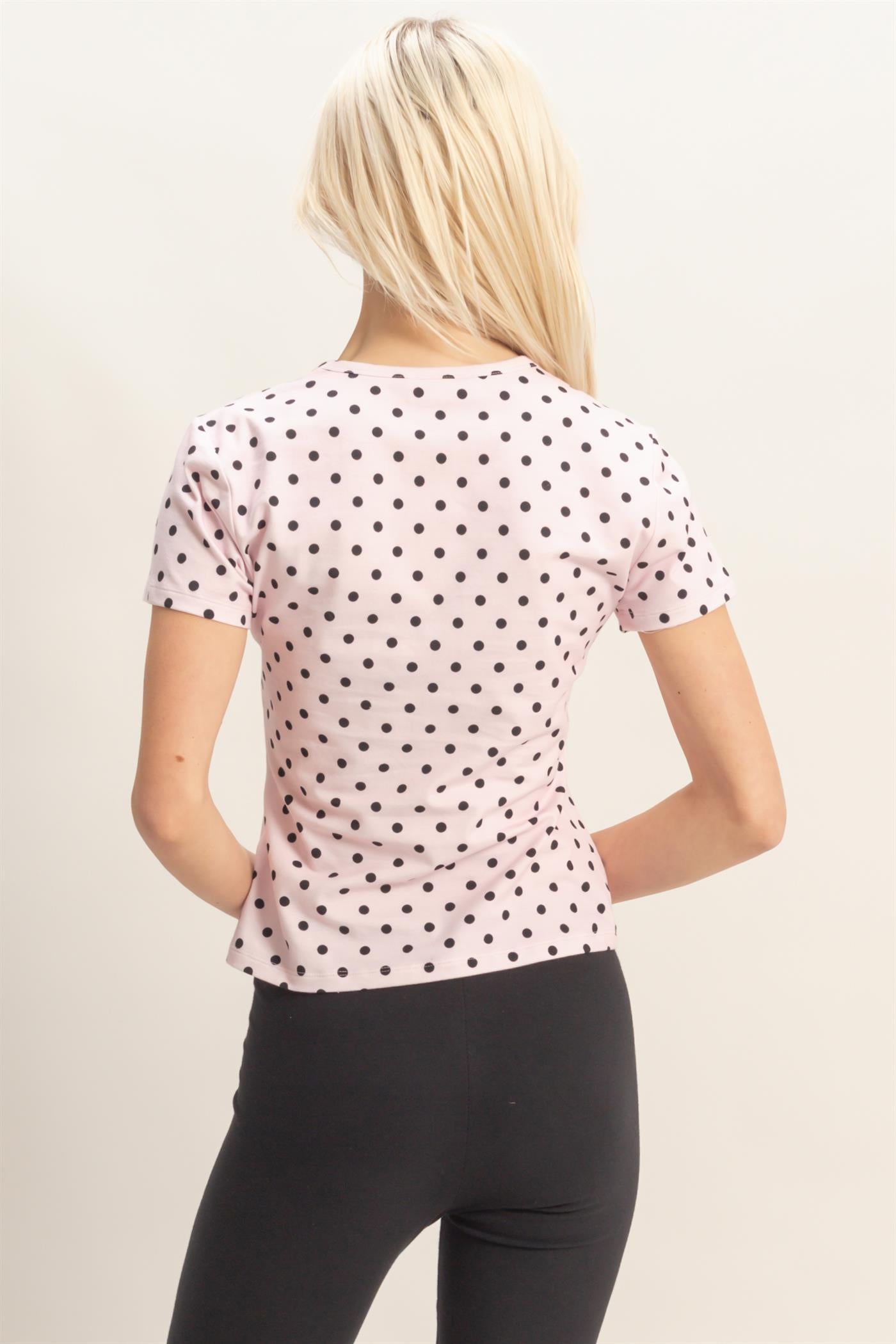 Wholesale Polka Dot Short Sleeve Crew Neck Top Clothing Tops DZ26C383 PINK DOUBLE ZERO