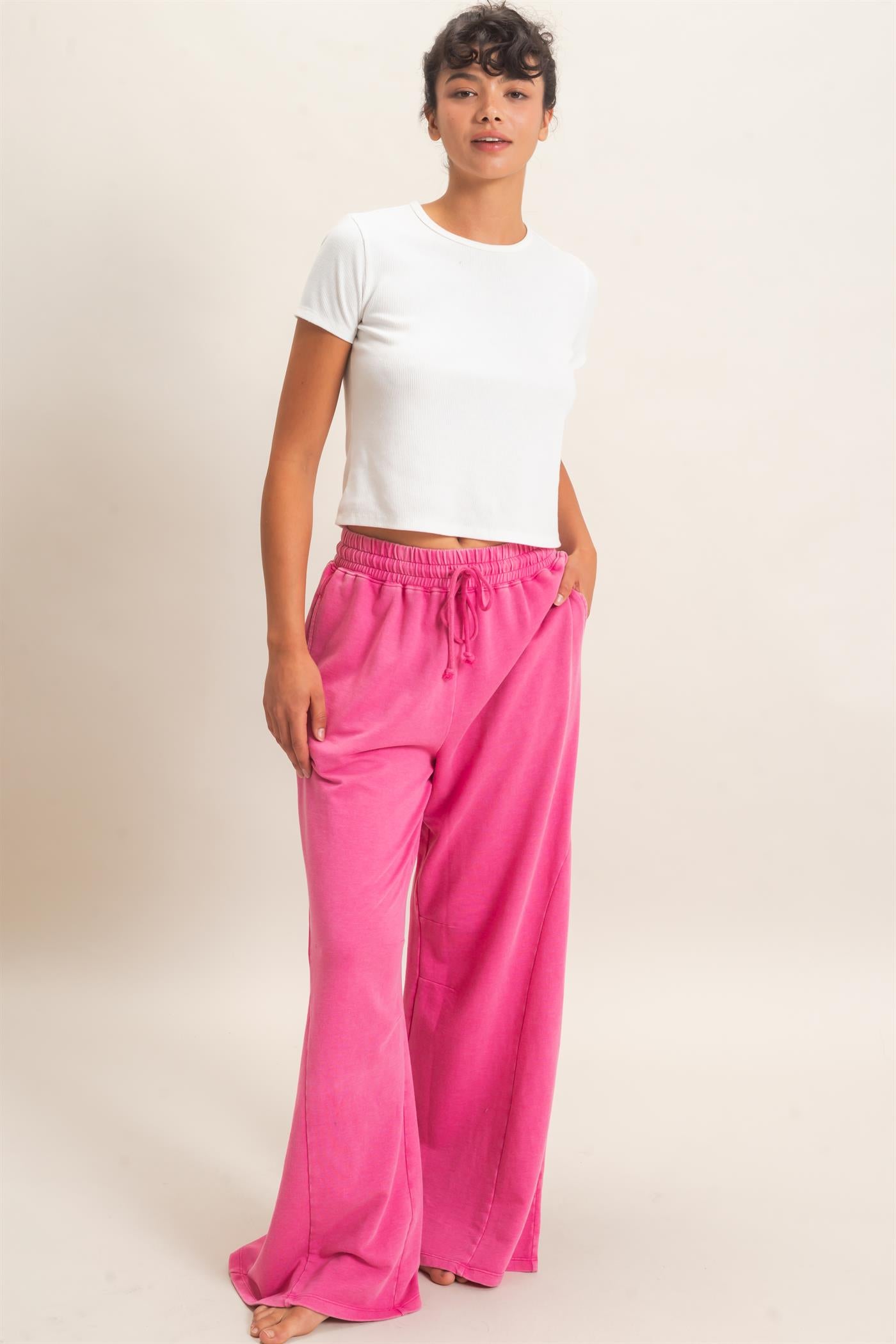 Wholesale Mineral Washed Wide Leg Pants Pants DZ26F082 FUCHSIA DOUBLE ZERO