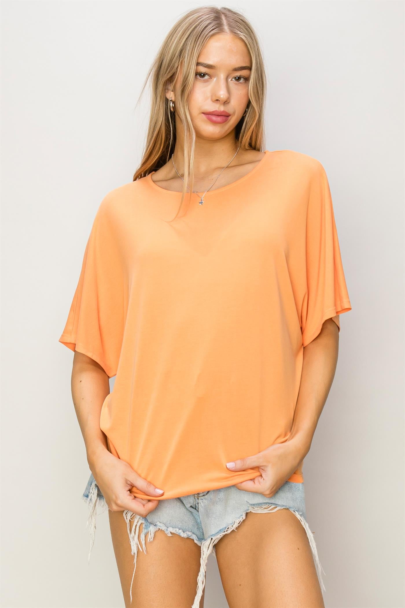 Wholesale D-Elbow Length Dolman Sleeve Top Clothing Tops DZ24C199-D ORANGE DOUBLE ZERO