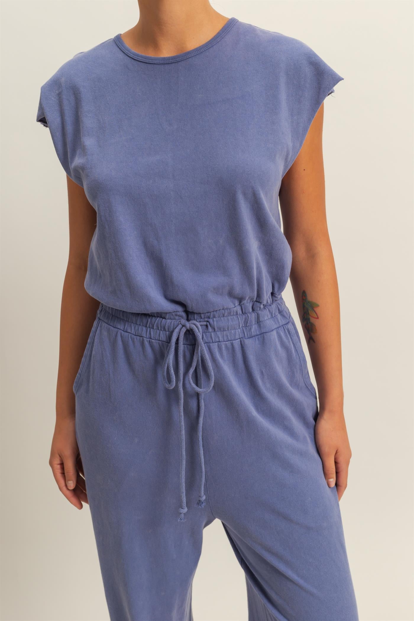 Wholesale Short Sleeve Casual Jumpsuit Clothing DZ24C619 DUSTY INDIGO DOUBLE ZERO