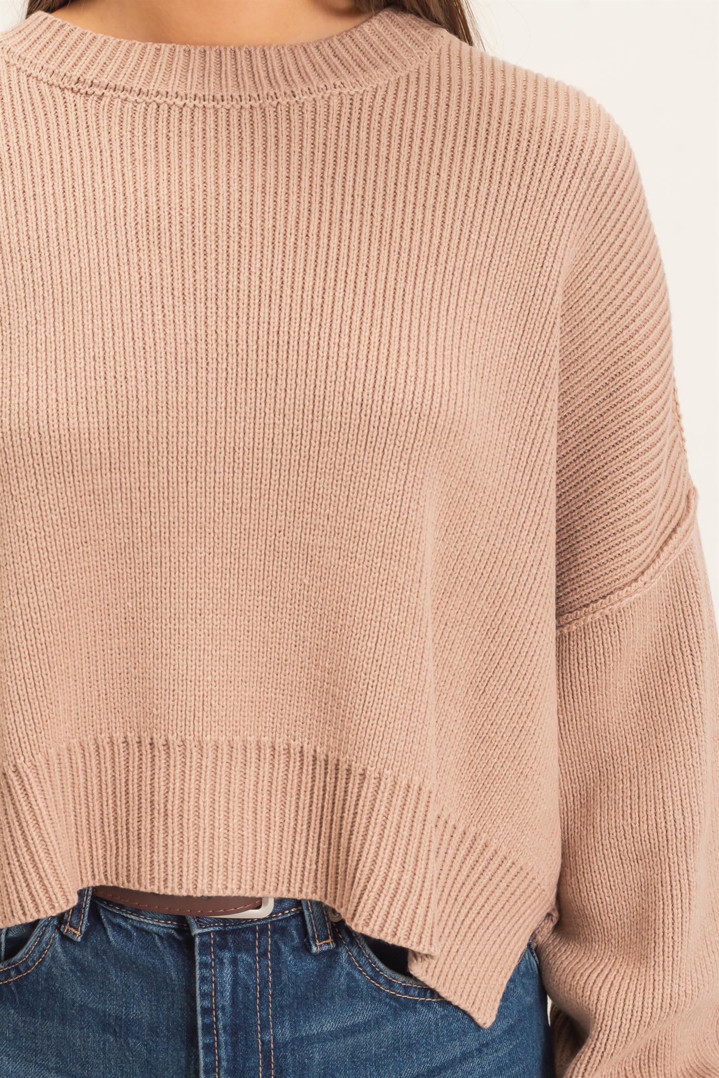 Wholesale Ribbed Drop Shoulder Sweater Sweaters DZ26C982 DARK TAUPE DOUBLE ZERO
