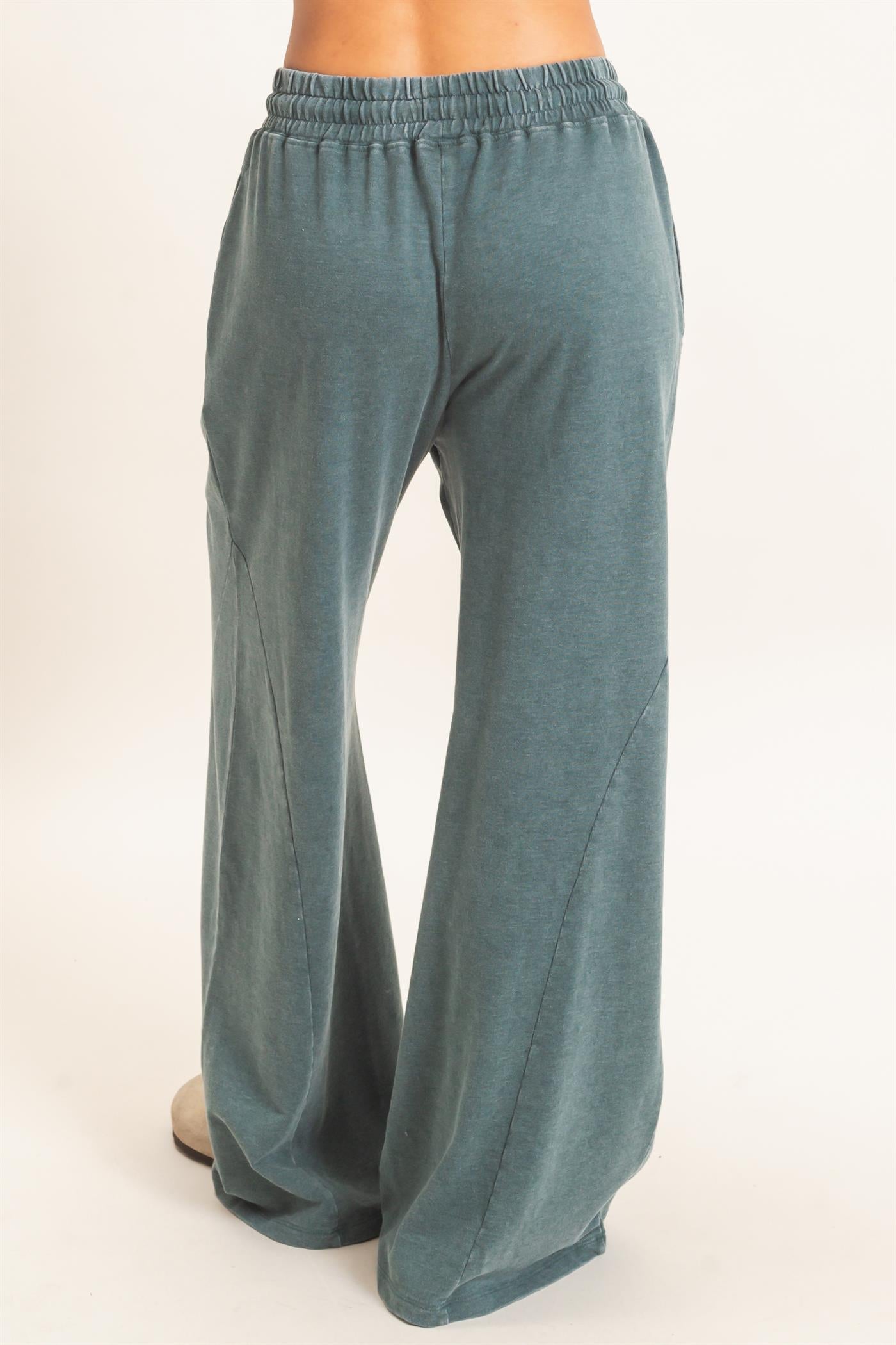 Wholesale Mineral Washed Wide Leg Pants Pants DZ26F082 DARK GREEN DOUBLE ZERO