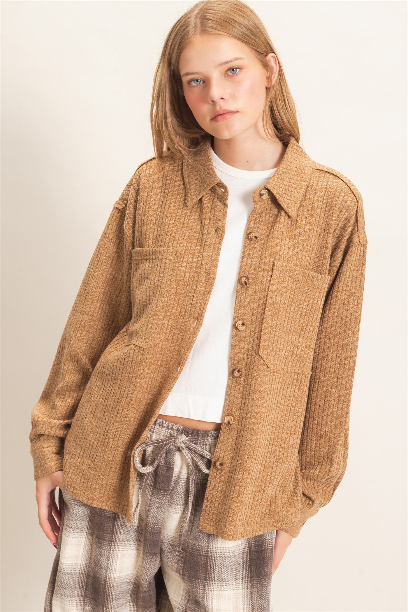 Wholesale Corduroy Button-Up Shirt Shirts HF26F138 LIGHT BROWN HYFVE
