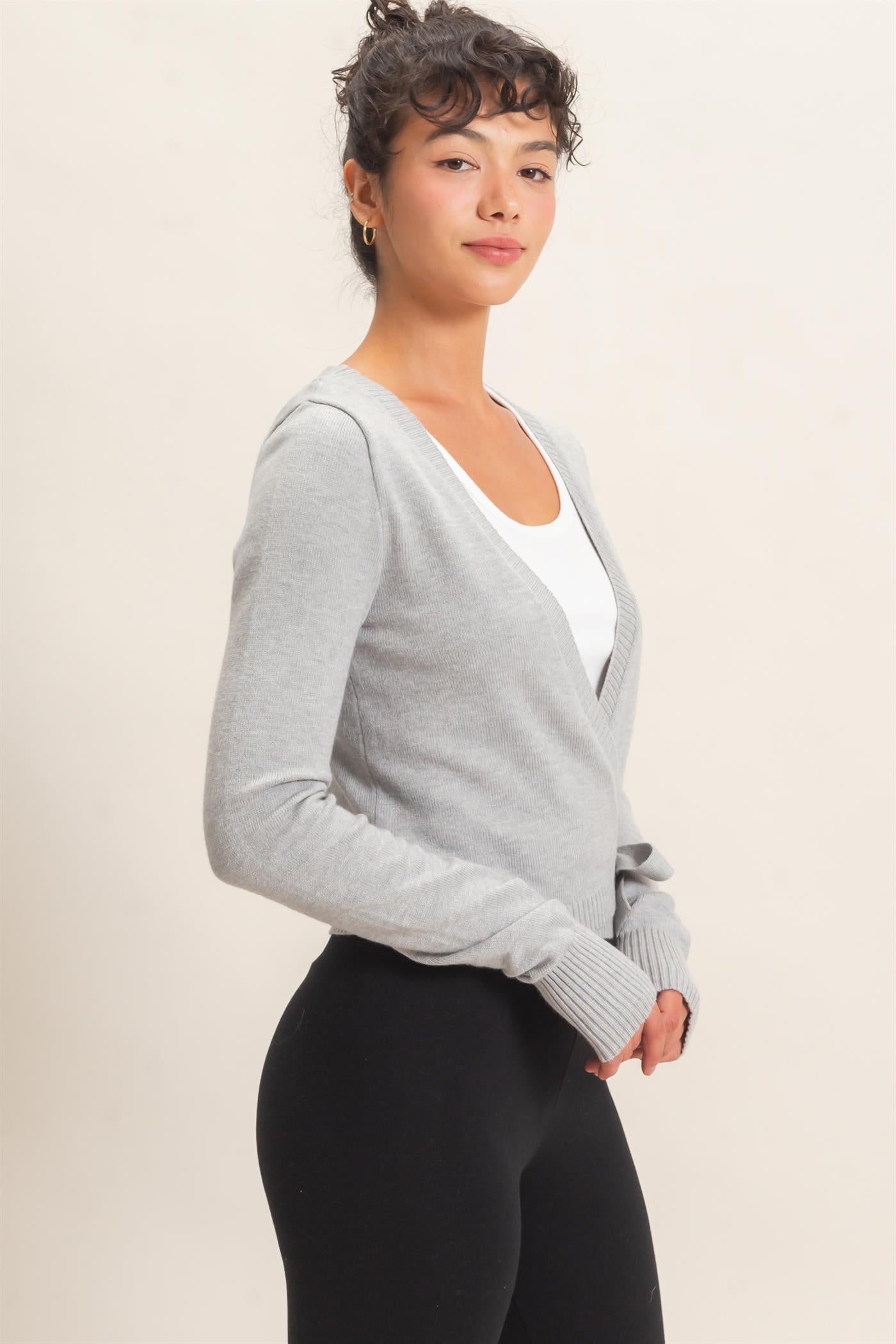 Wholesale Wrap Knit Cardigan Sweaters DZ26F393 HEATHER GRAY DOUBLE ZERO