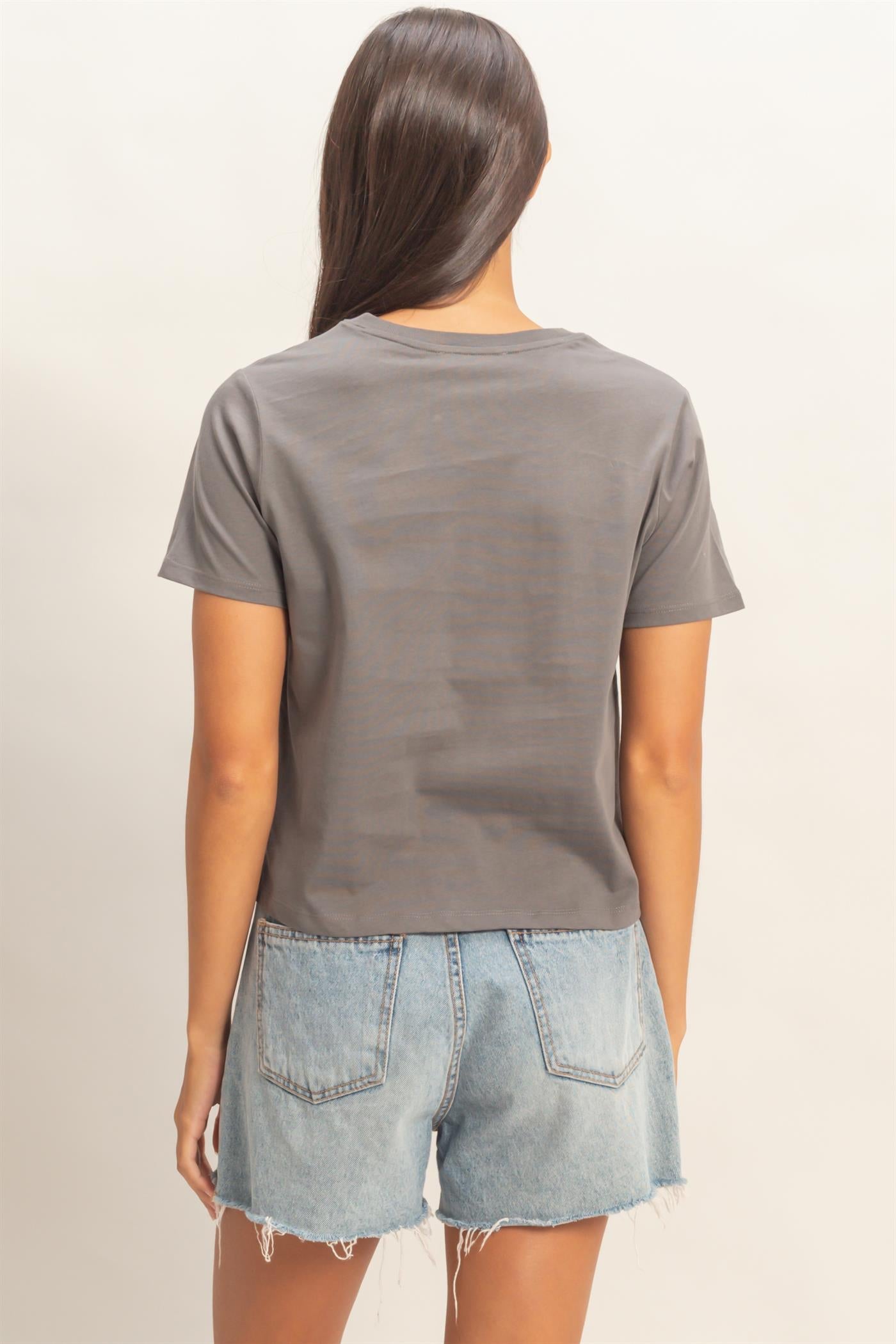 Wholesale Crew Neck Cotton T-Shirt Clothing Tops DZ26C412 CHARCOAL DOUBLE ZERO