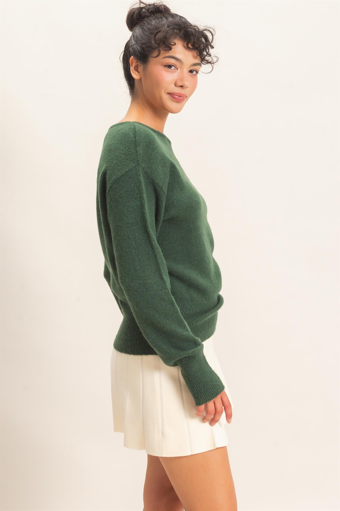 Wholesale Off The Shoulder Sweater Top Sweaters DZ26F290 DARK GREEN DOUBLE ZERO