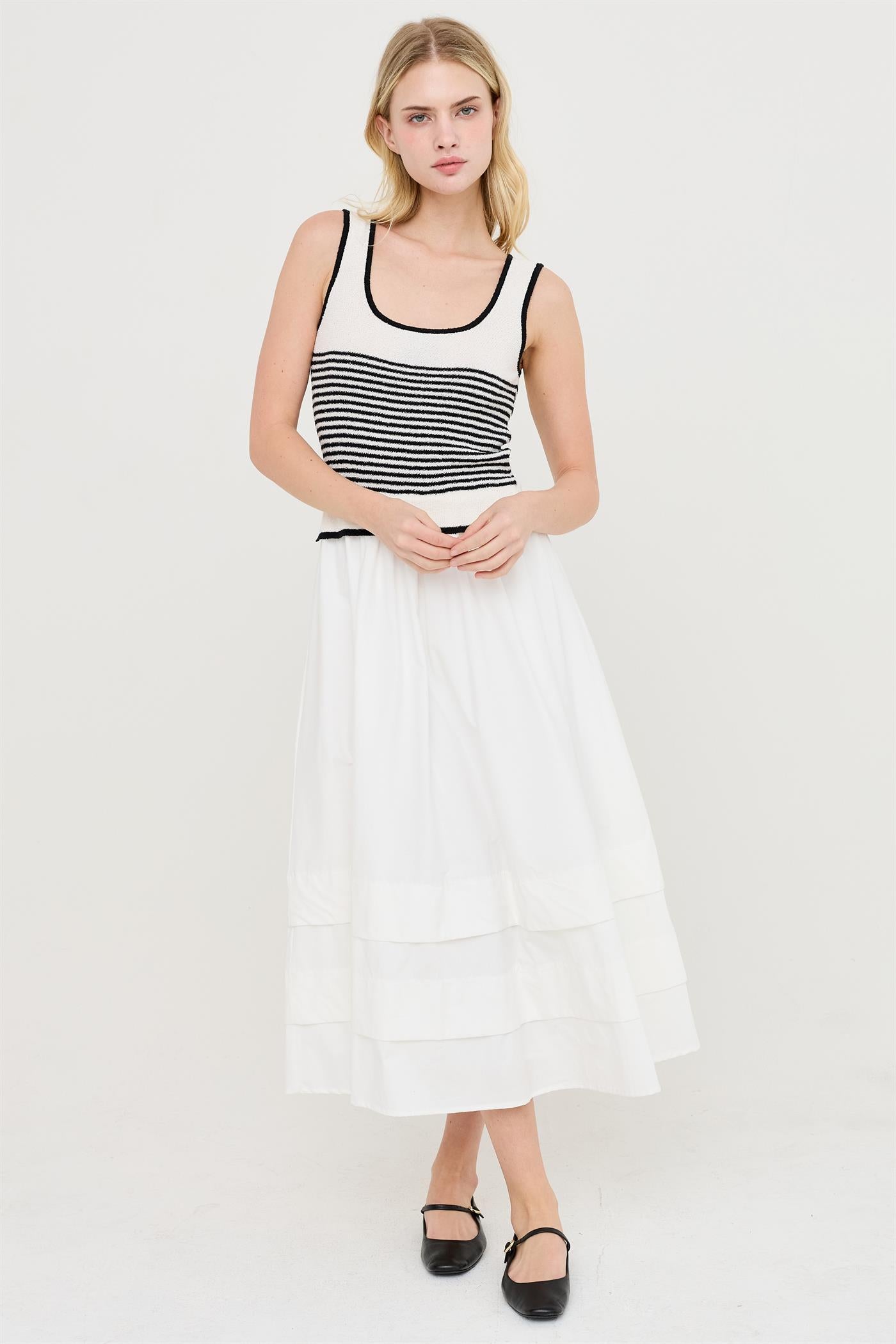 Wholesale Striped Knit Scoop Neck Dress Dresses HF26A338 CREAM HYFVE