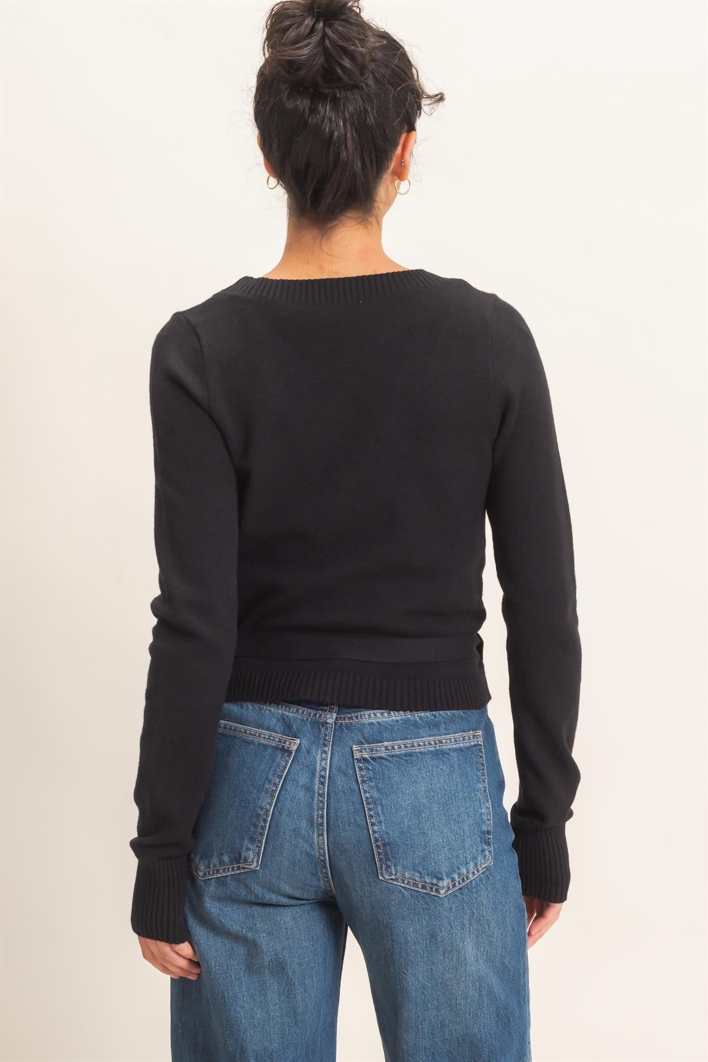 Wholesale Wrap Knit Cardigan Sweaters DZ26F393 BLACK DOUBLE ZERO