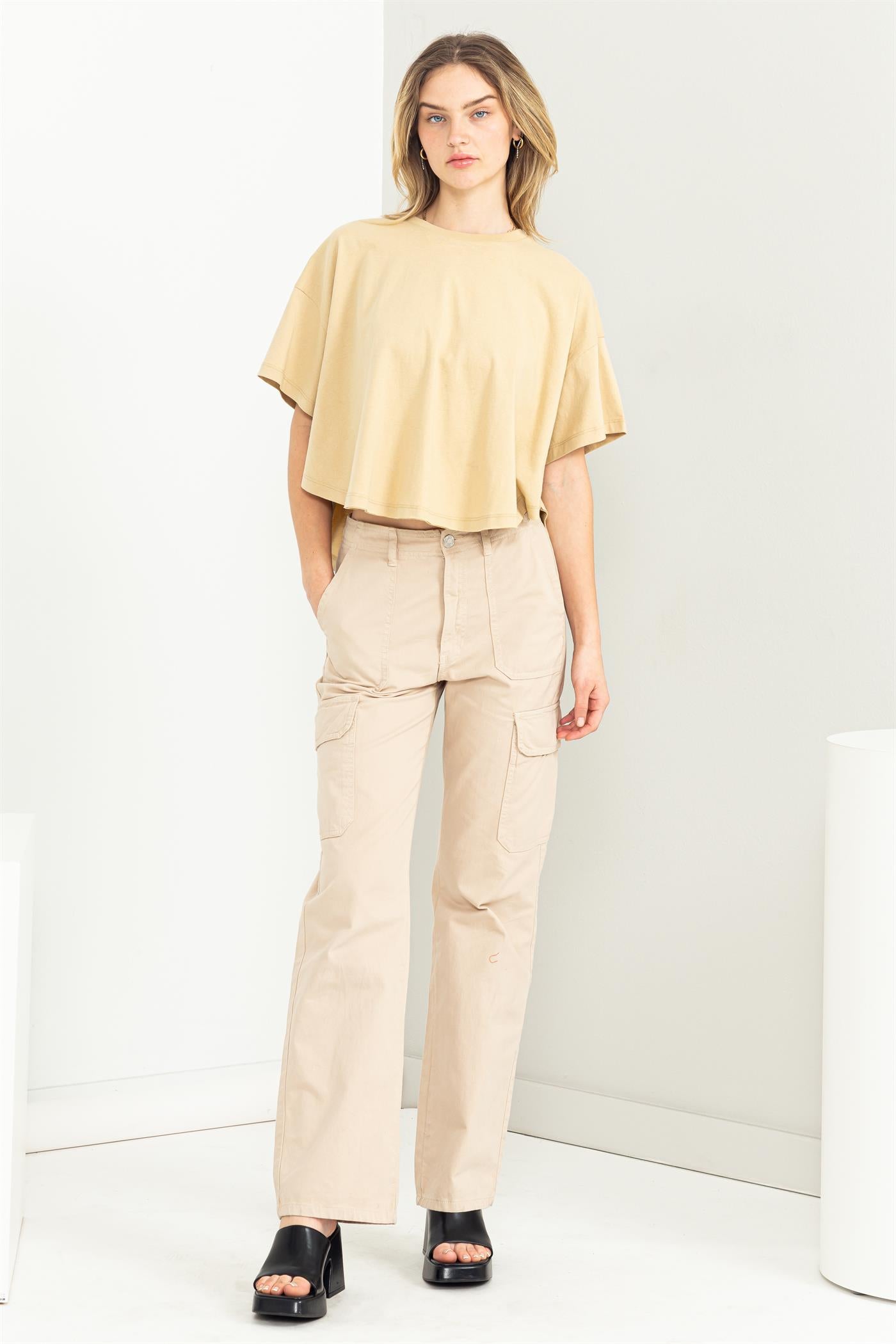 Wholesale Stay Easy Flutter Sleeve High-Low Top Clothing Tops DZ23C410 CAFFE LATTE DOUBLE ZERO