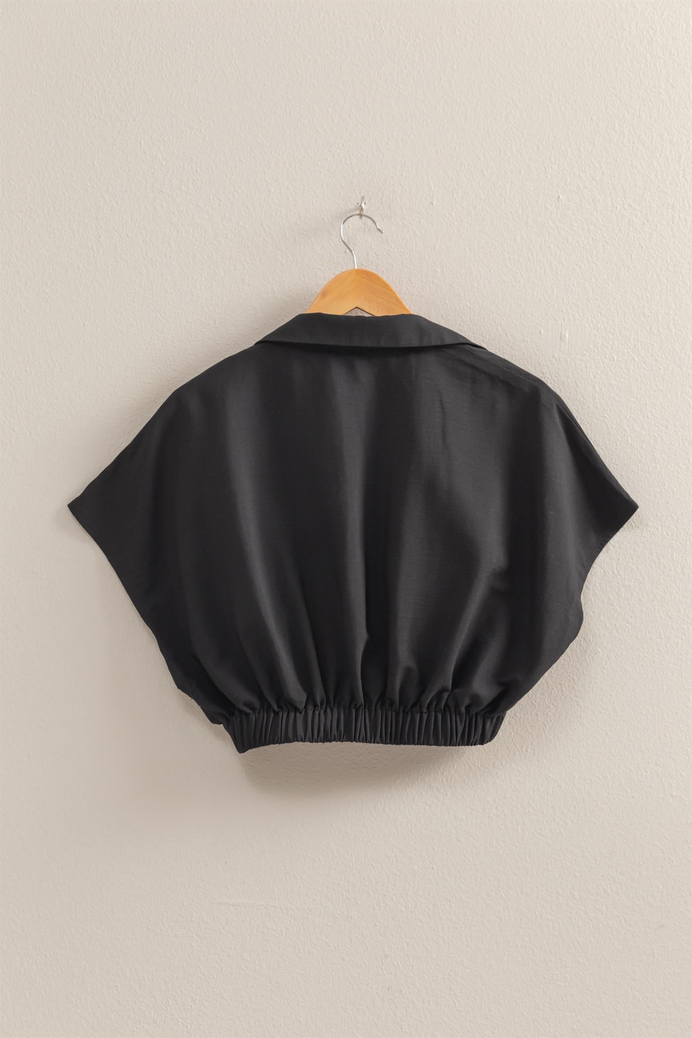 Wholesale Casual Batwing Sleeves Surplice Top Blouses DZ25C243 BLACK DOUBLE ZERO