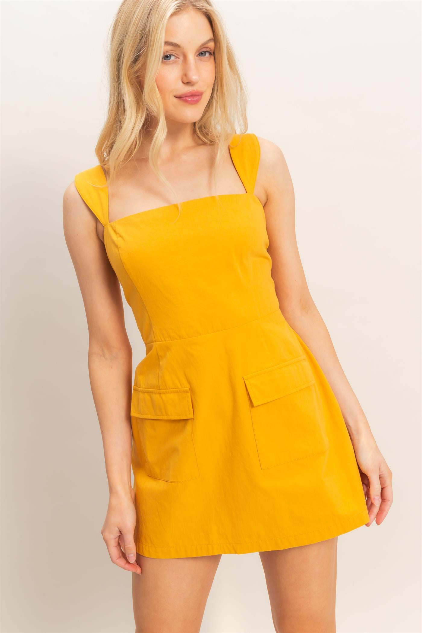 Wholesale Square Neck Mini Dress Dresses HF26C150 MUSTARD HYFVE