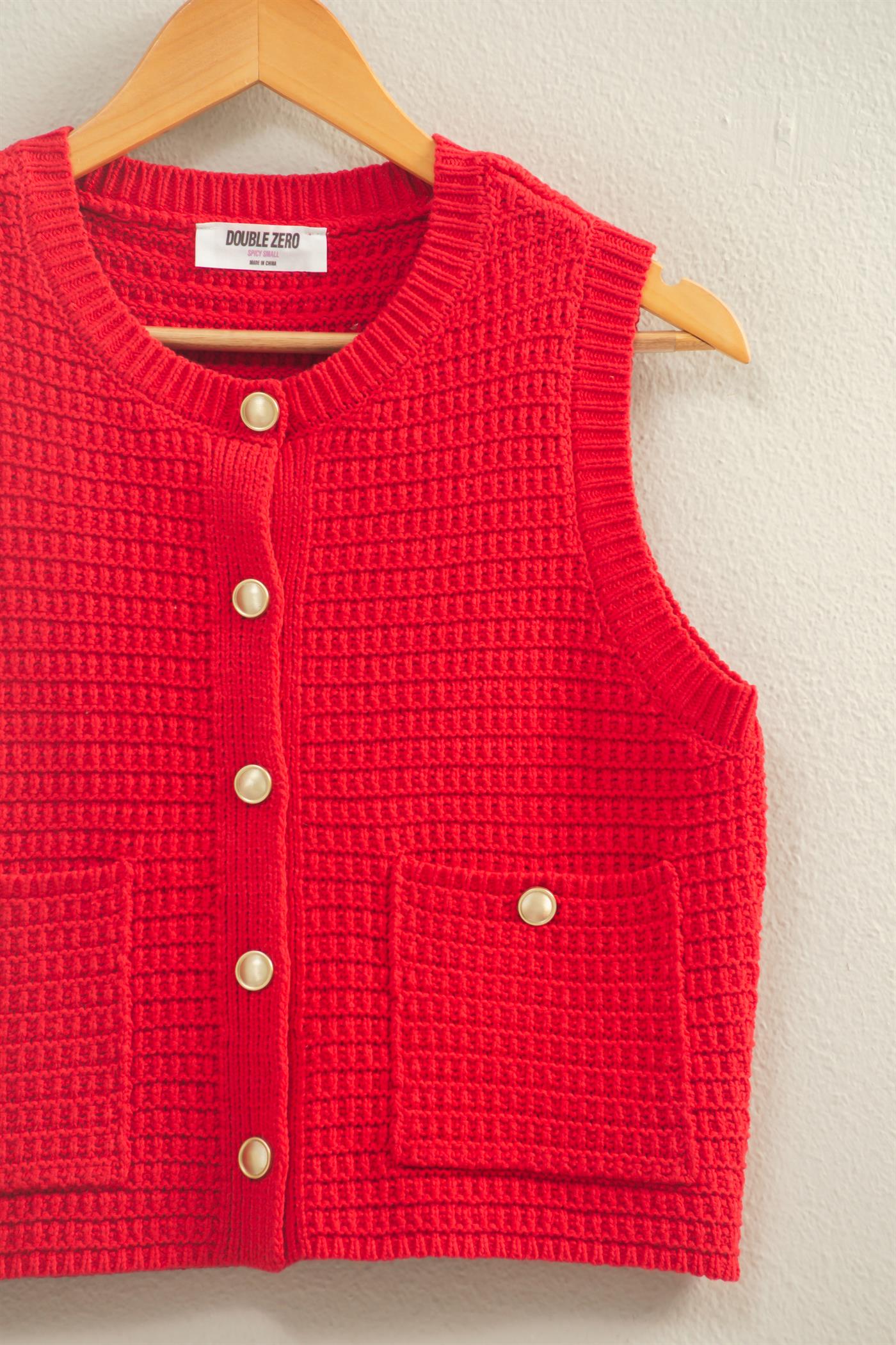 Wholesale Textured Button-Front Vest With Pocket Clothing Tops DZ26A448 RED DOUBLE ZERO