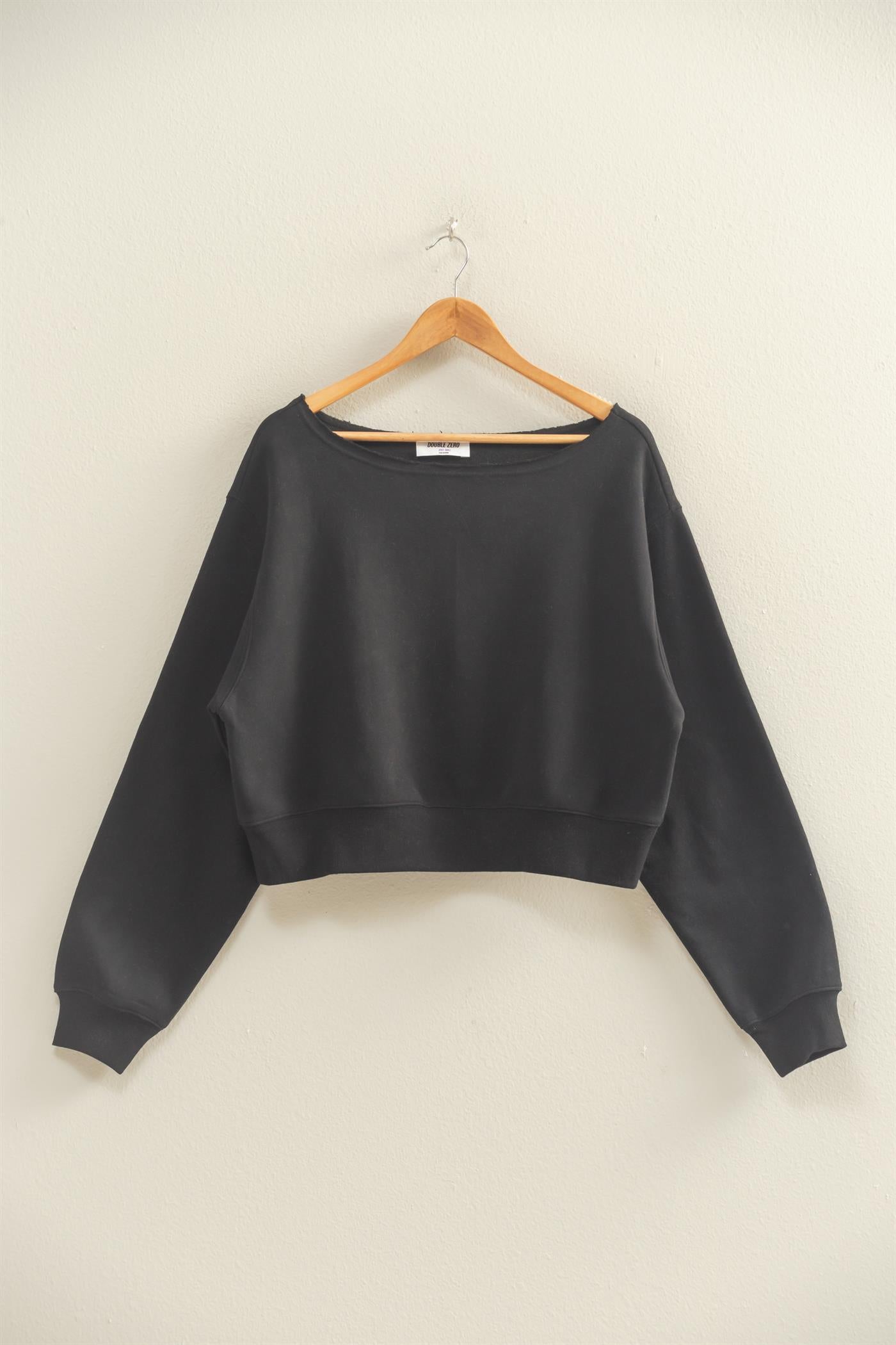 Wholesale Boatneck Long Sleeve Pullover Sweatshirt Sweatshirts DZ25E407 BLACK DOUBLE ZERO