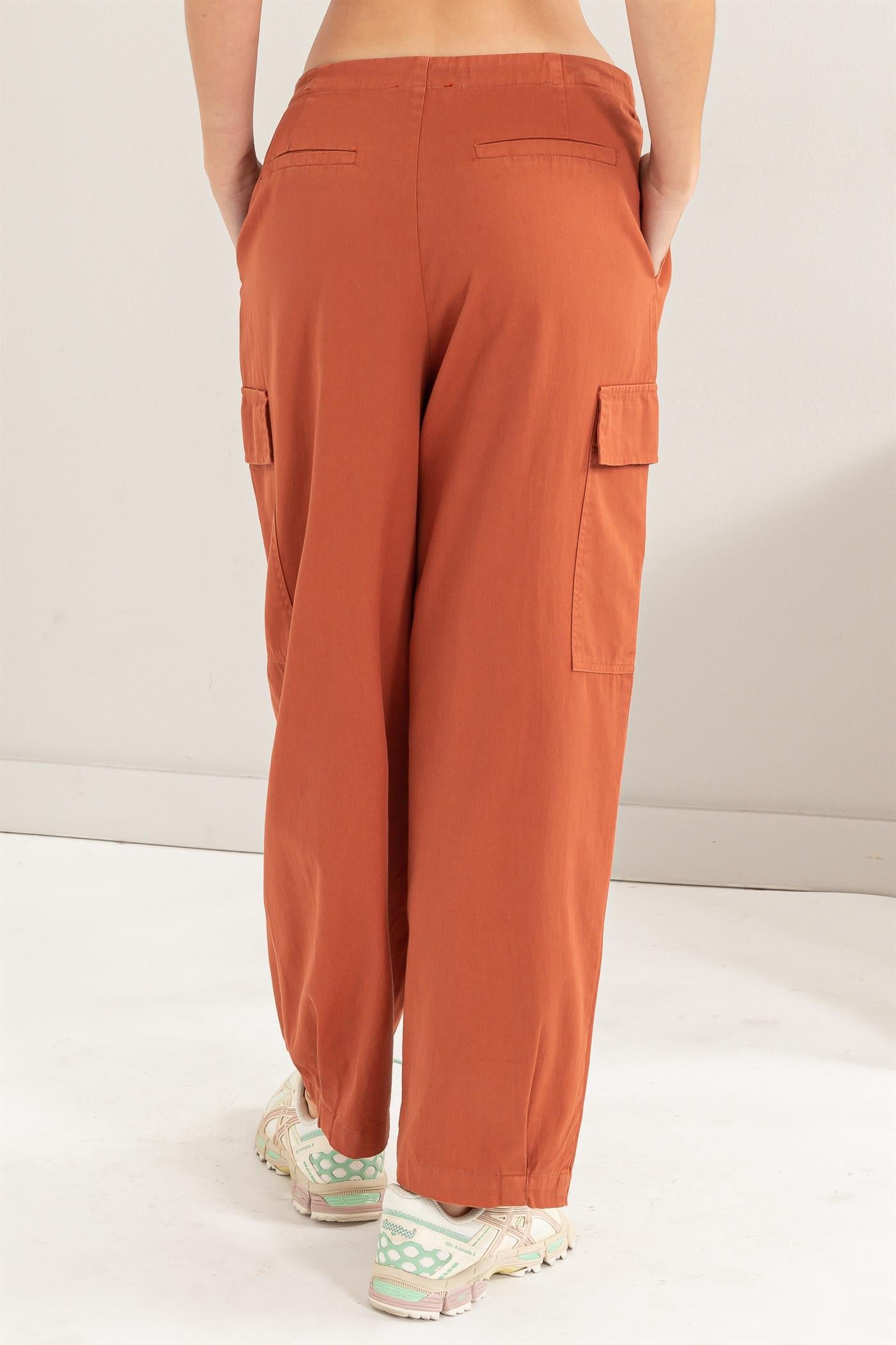 Wholesale High Waist Drawstring Cargo Pants Pants DZ24A650 BAKED CLAY DOUBLE ZERO
