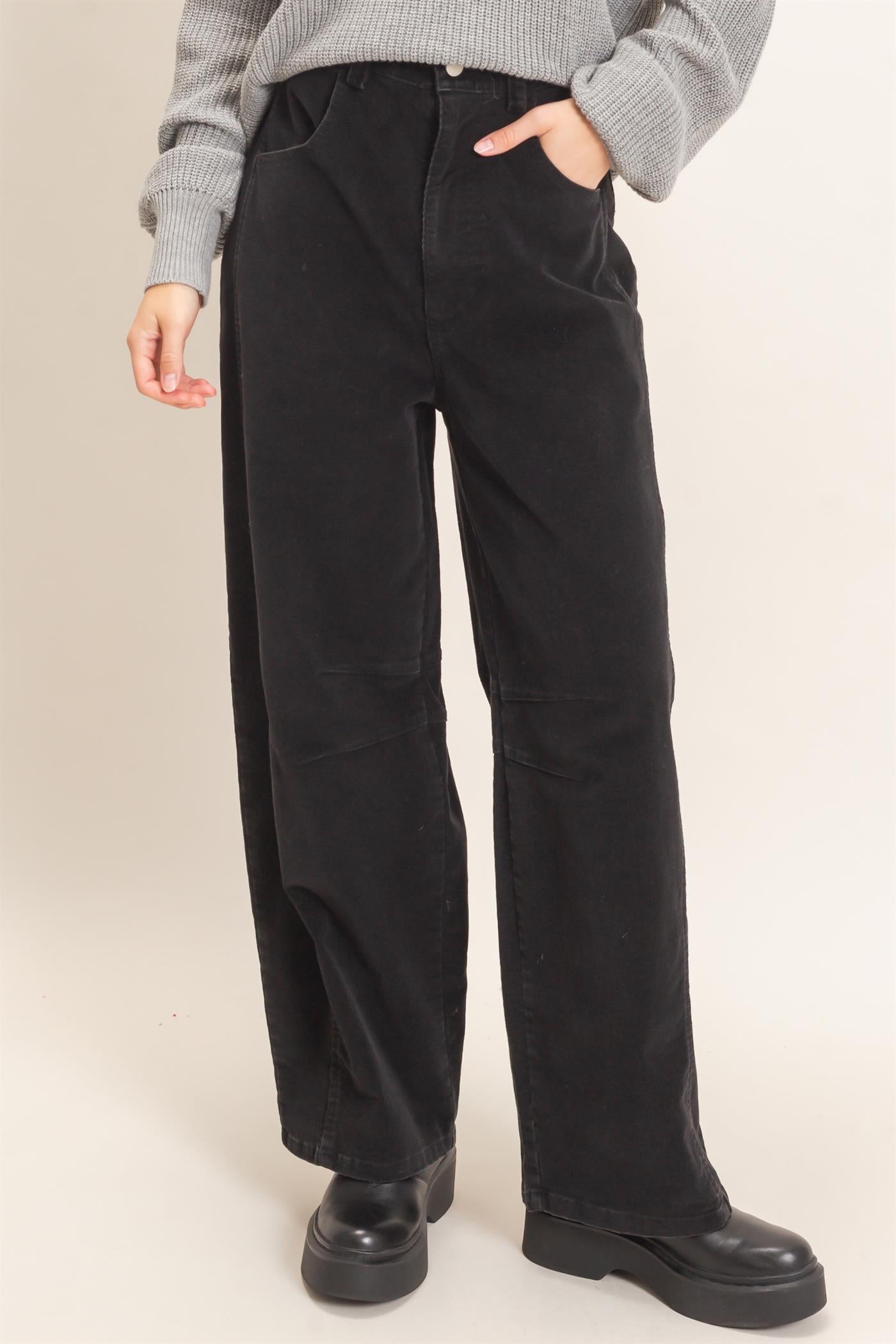 Wholesale Mineral Wash Wide-Leg Pants Pants HF26F238 BLACK HYFVE