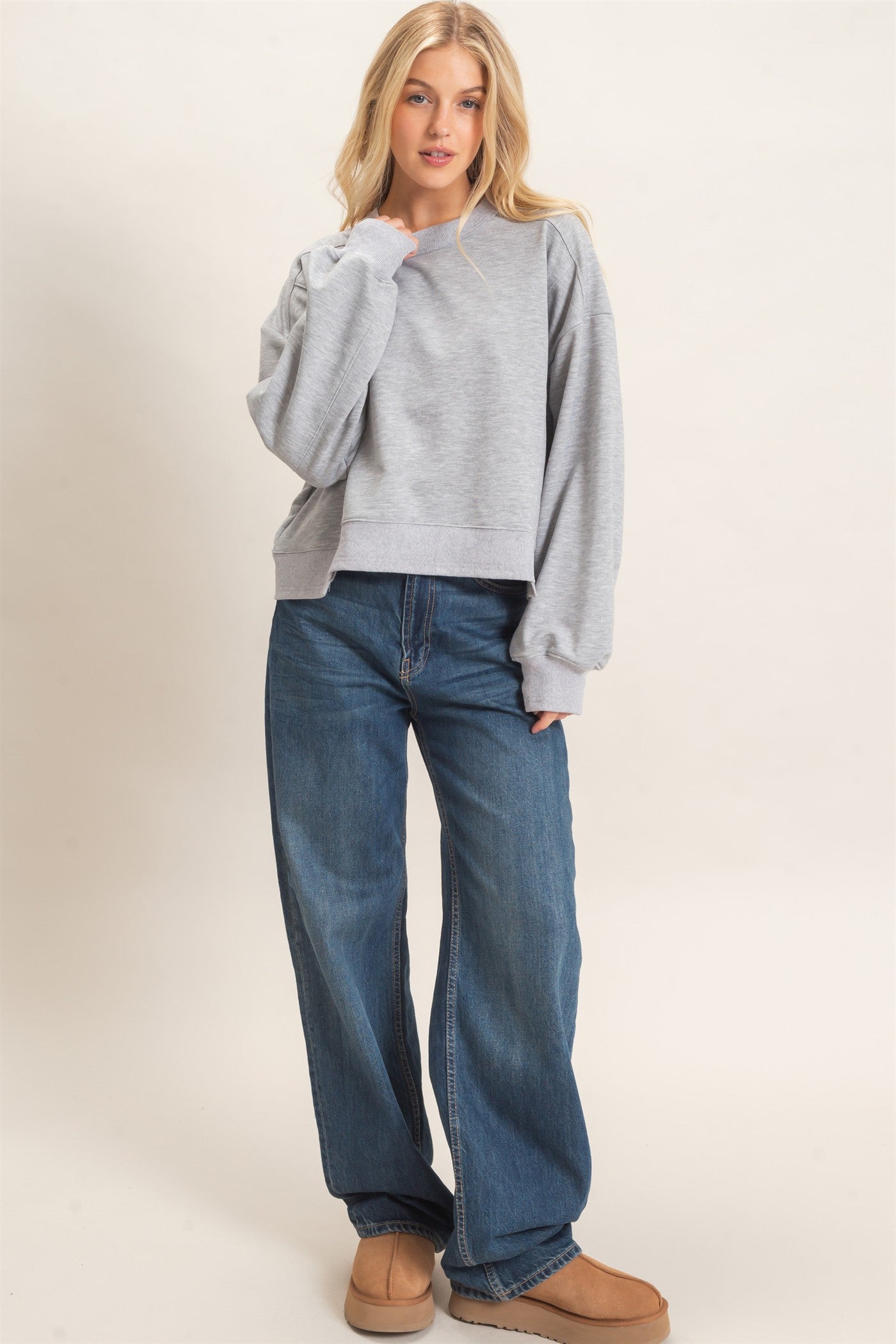 Wholesale Ribbed Crew Neck Sweatshirt Sweatshirts HF26F087 HEATHER GRAY HYFVE