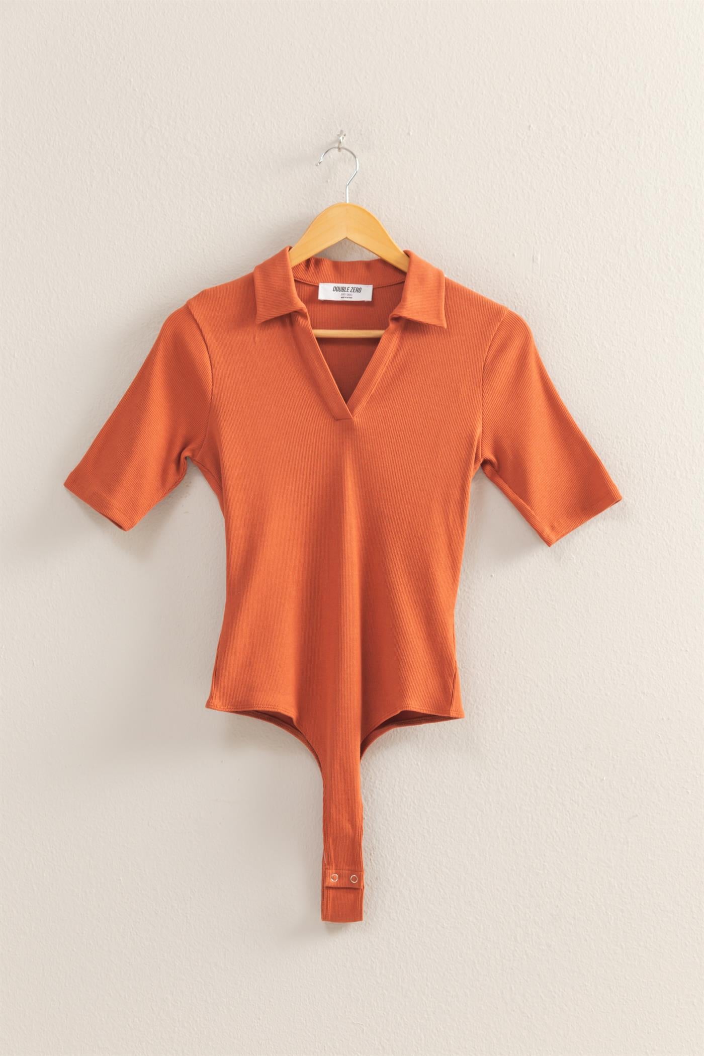 Wholesale Polo Neck Short Sleeve Bodysuit Bodysuits DZ25A777 BAKED CLAY DOUBLE ZERO