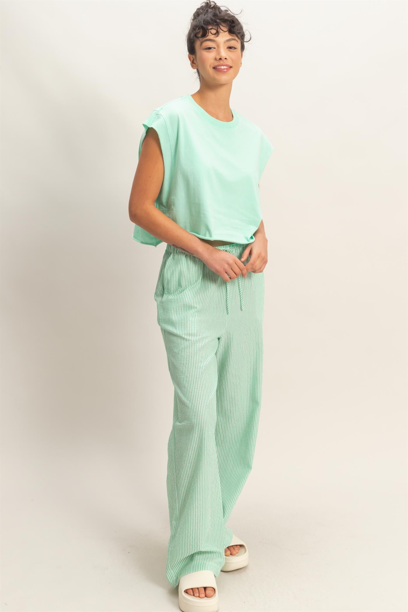 Wholesale Striped Wide Leg Pants Pants DZ26A752 GREEN DOUBLE ZERO