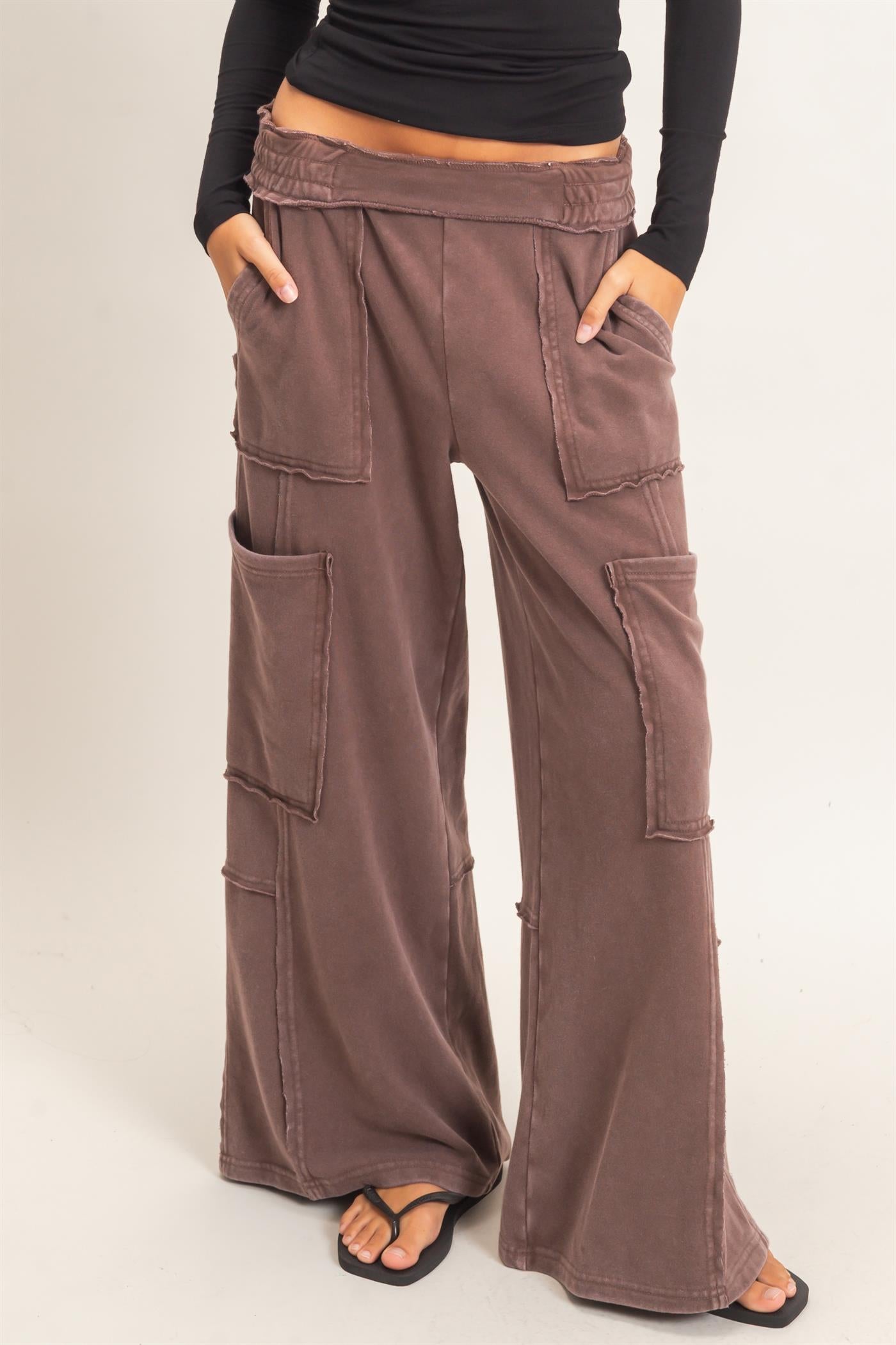 Wholesale Mineral Wash Cargo Pocket Pants Pants DZ26C963 DARK BROWN DOUBLE ZERO