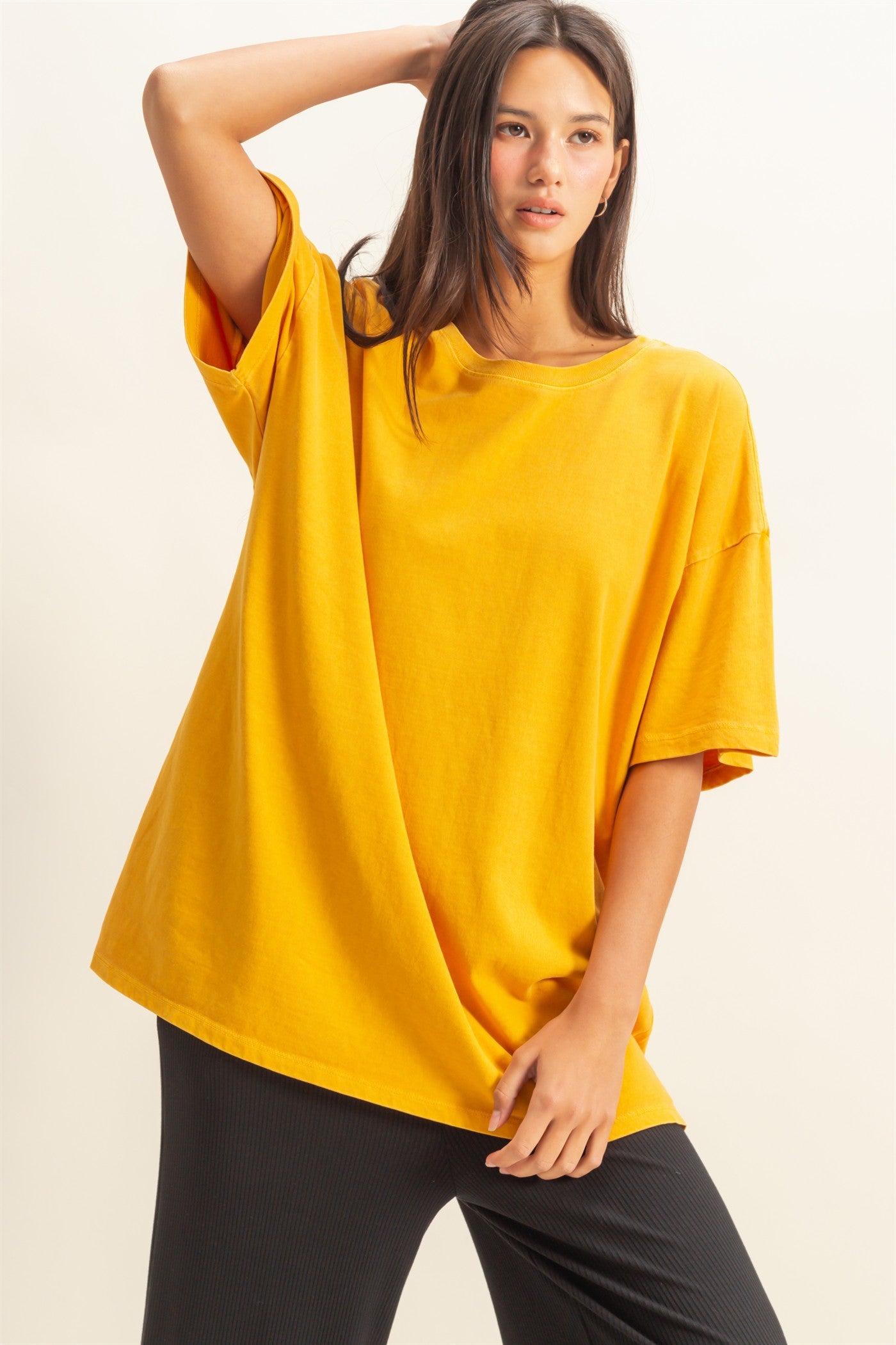 Wholesale Oversized Crew Neck Top Clothing Tops DZ23A198 HOT MUSTARD DOUBLE ZERO