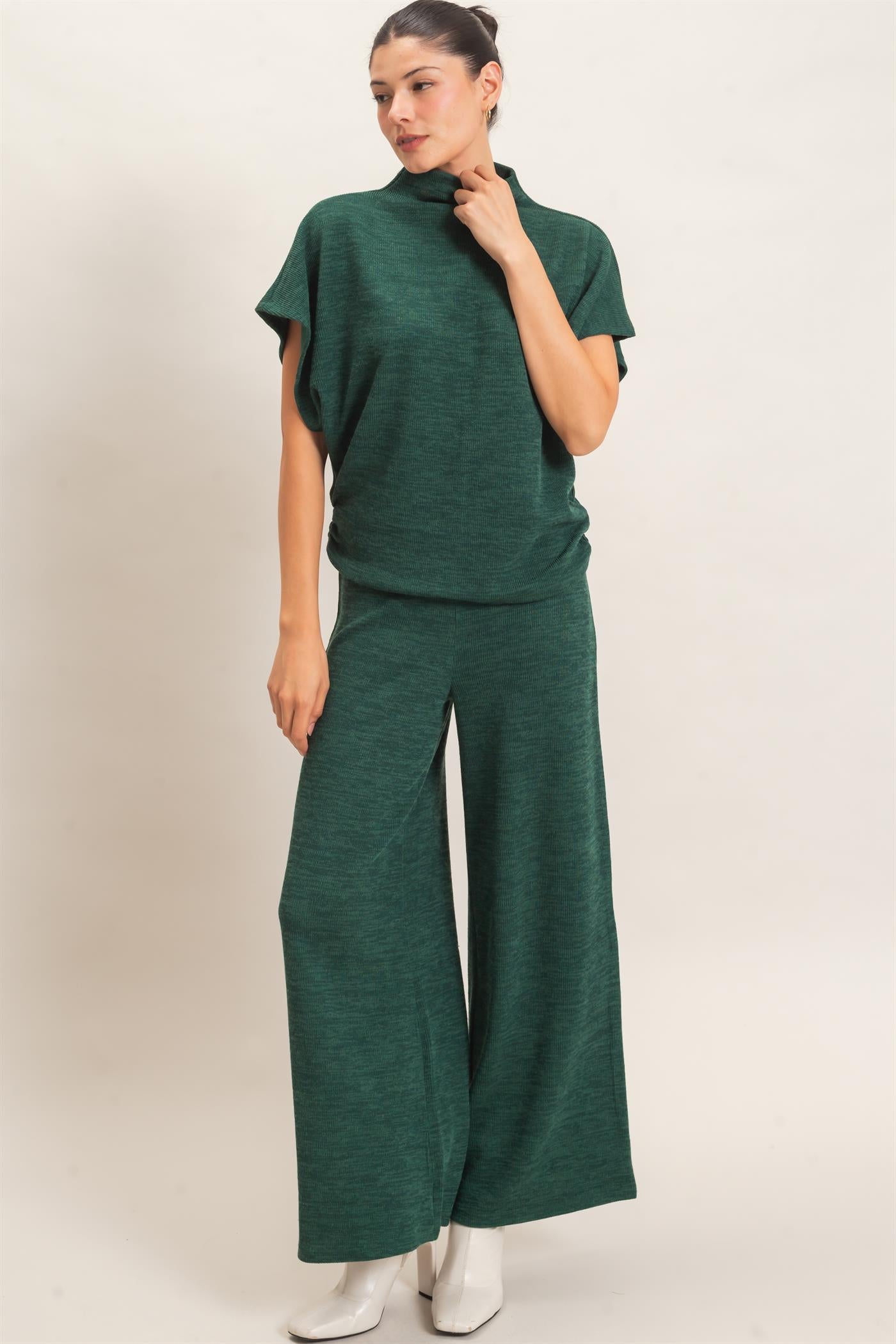 Wholesale Dolman Sleeve Top And Pant Set Clothing HF26F225-SET-D D.GREEN HYFVE