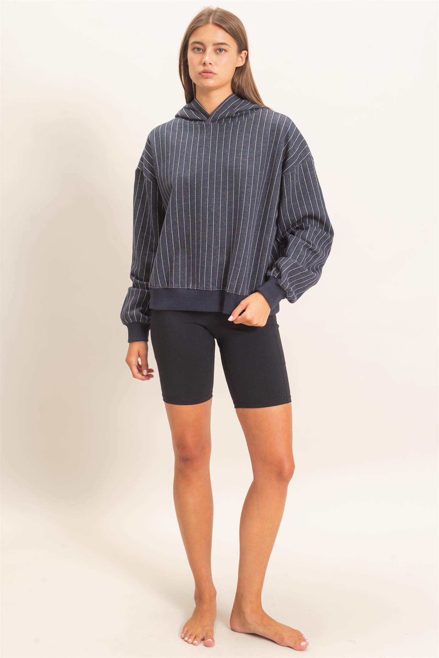Wholesale Pinstripe French Terry Hoodie Hoodies DZ26E625 NAVY DOUBLE ZERO