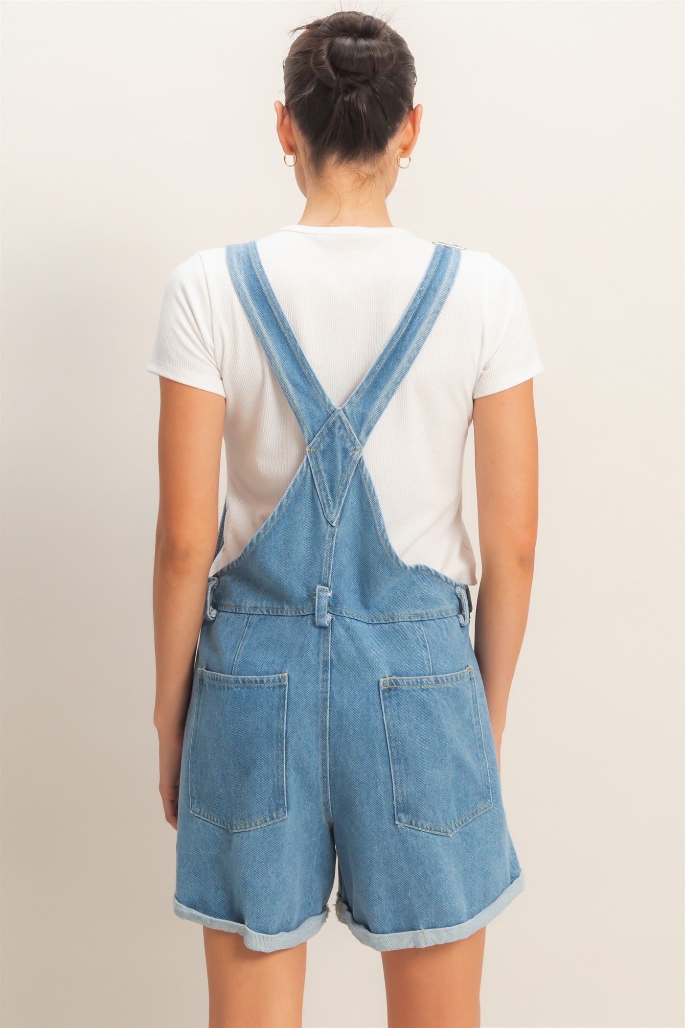 Wholesale Denim Cross Back Overalls Clothing HF26A571 MEDIUM DENIM HYFVE