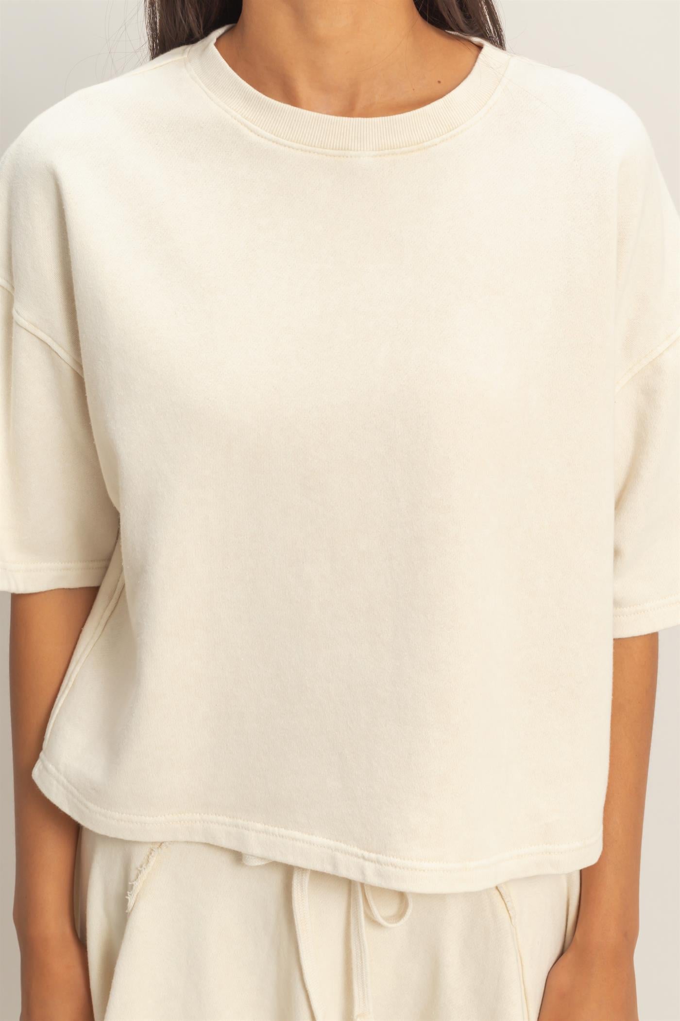 Wholesale Acid Wash Boxy Crew Neck Top T-Shirts DZ26C093 ALPACA DOUBLE ZERO