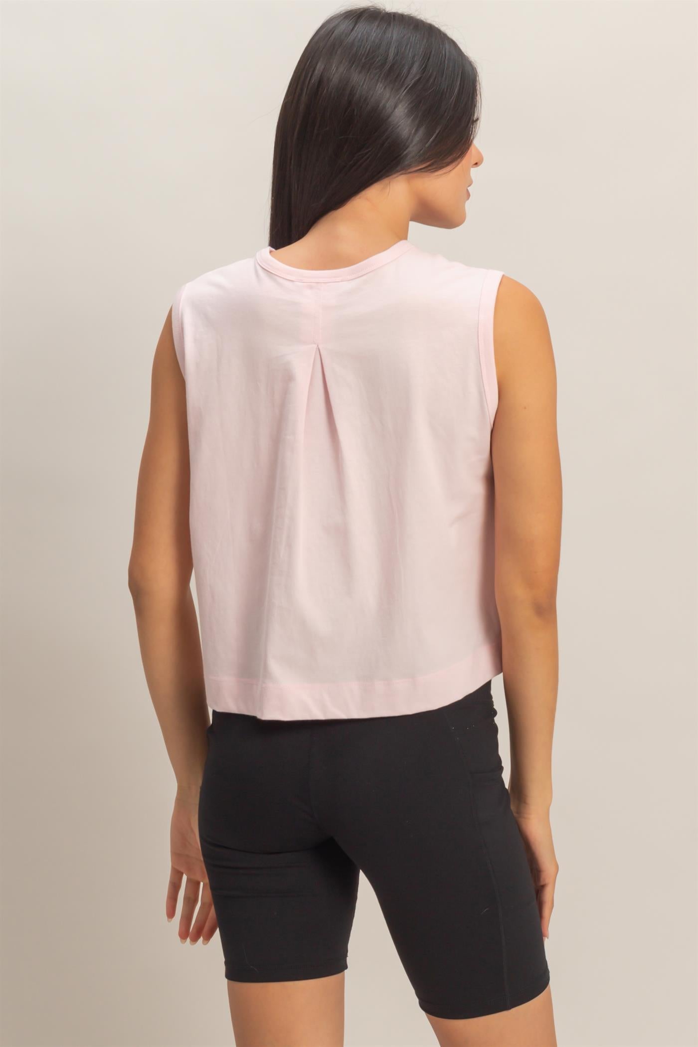 Wholesale Sleeveless Crew Neck Top With Back Pleats Clothing Tops DZ26A999 SOFT PINK DOUBLE ZERO